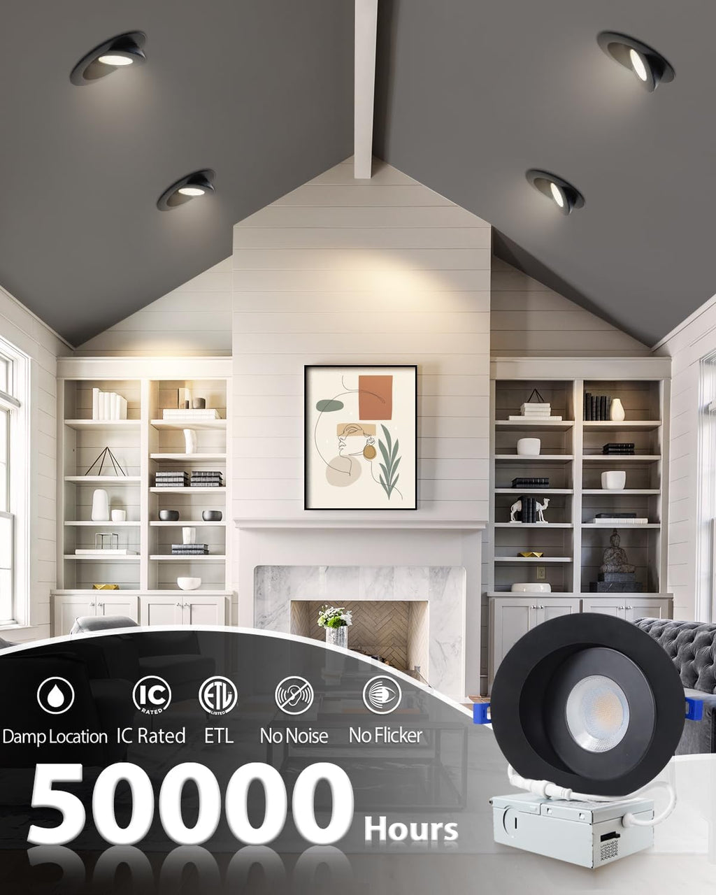 Adetu Recessed Lighting 6 inch, 360°+90° Adjustable Directional 6 inch 5CCT Gimbal Black Led Recessed Lighting, 2700K-5000K Dimmable Retrofit Eyeball Can Recessed Lights with Jbox, ET（Black-12 Pack）