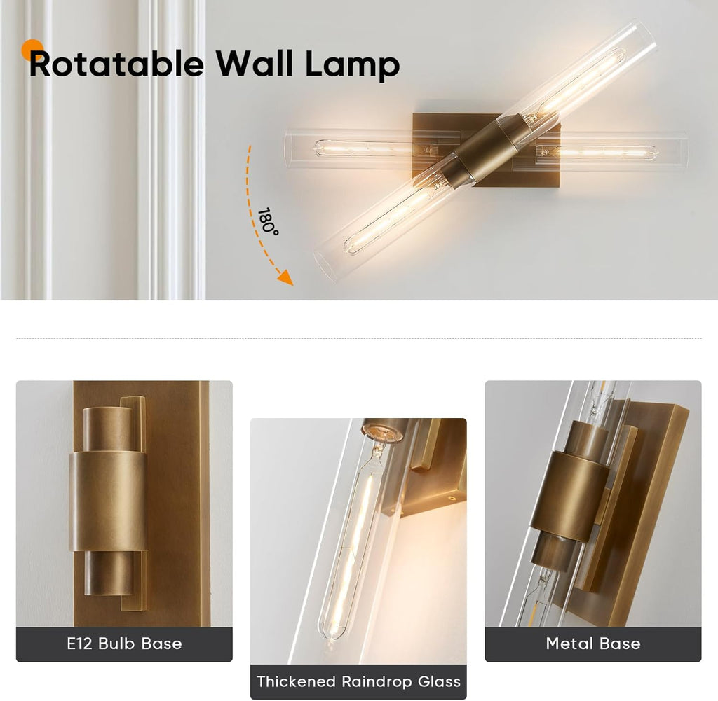 24.8" L Minimalist Style Wall Sconces 2-Lights Brass Wall Lights Fixtures Morden Cylinder Wall Light for Bathroom Vanity Light Indoor Wall Mounted Lamps for Living Room,Bedroom,Hallway