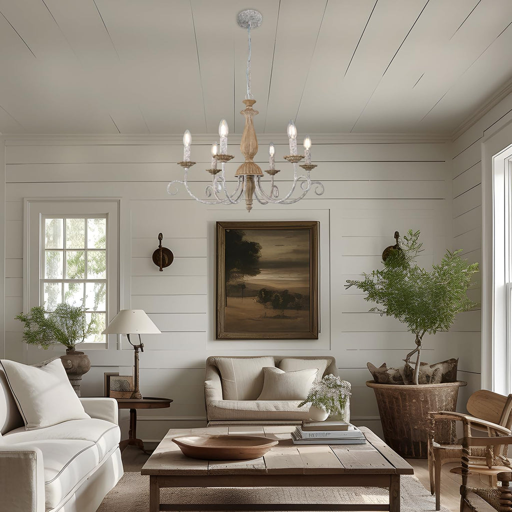 French Country Chandelier,6-Light Farmhouse Vintage Antique Brown Metal Chandelier Pendant Light Fixtures for Kitchen Island Dining Room Living Room Foyer Entryway Office
