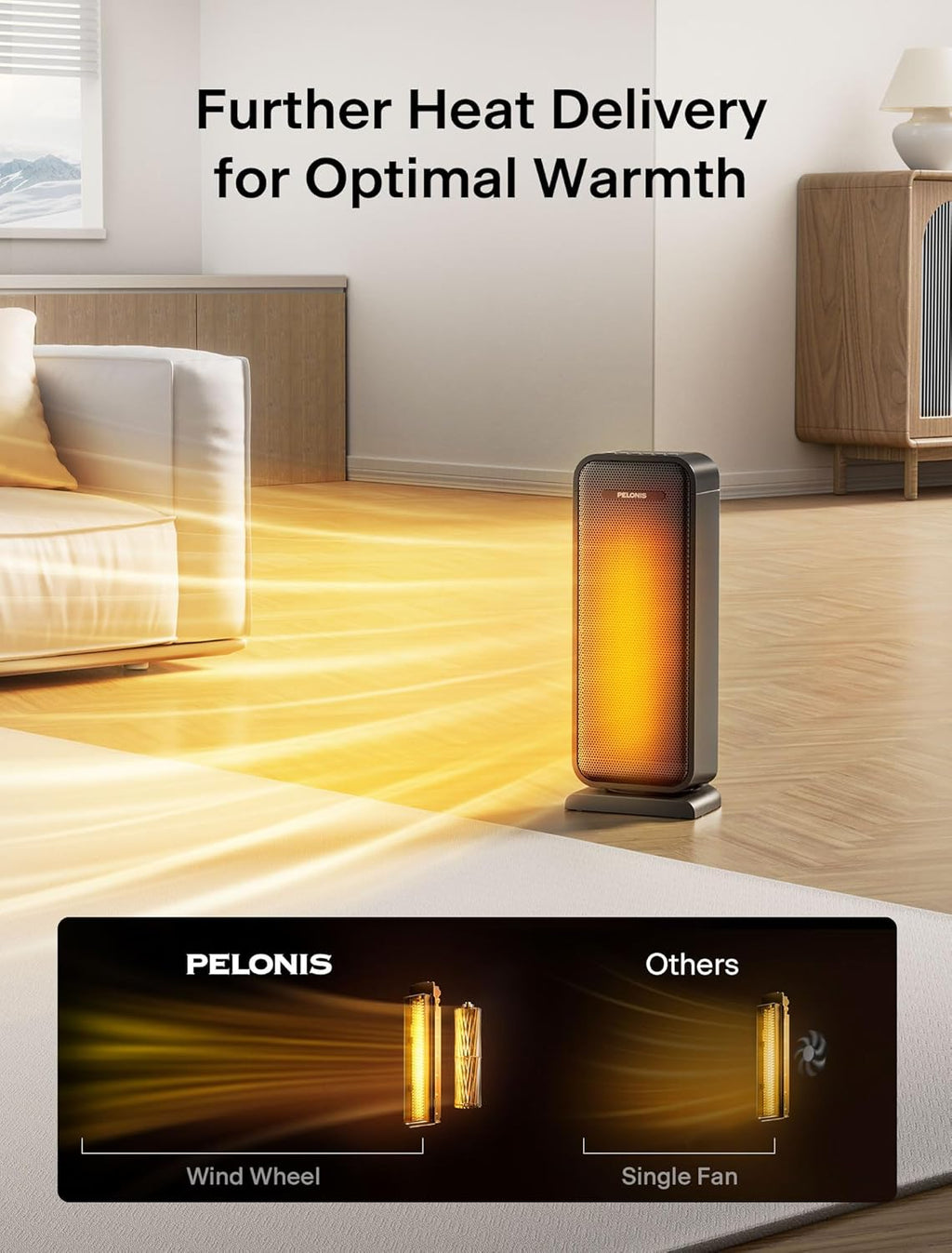 Pelonis 1500w Electric Space Heater for Indoor Use with Thermostat, Oscillation and Remote – Portable Ceramic Heater for Bedroom, Home and for Office Under Desk