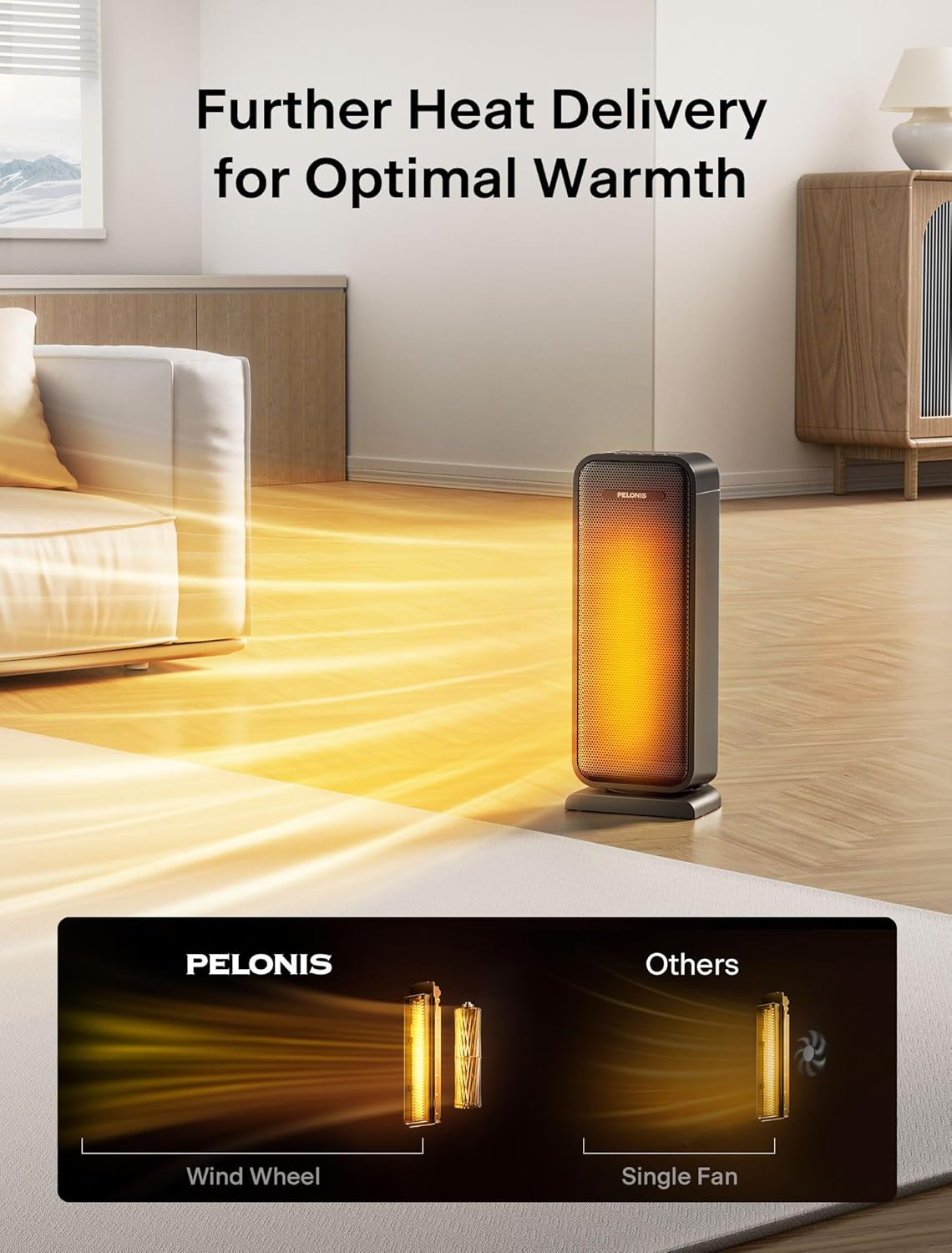 Pelonis 1500w Electric Space Heater for Indoor Use with Thermostat, Oscillation and Remote – Portable Ceramic Heater for Bedroom, Home and for Office Under Desk