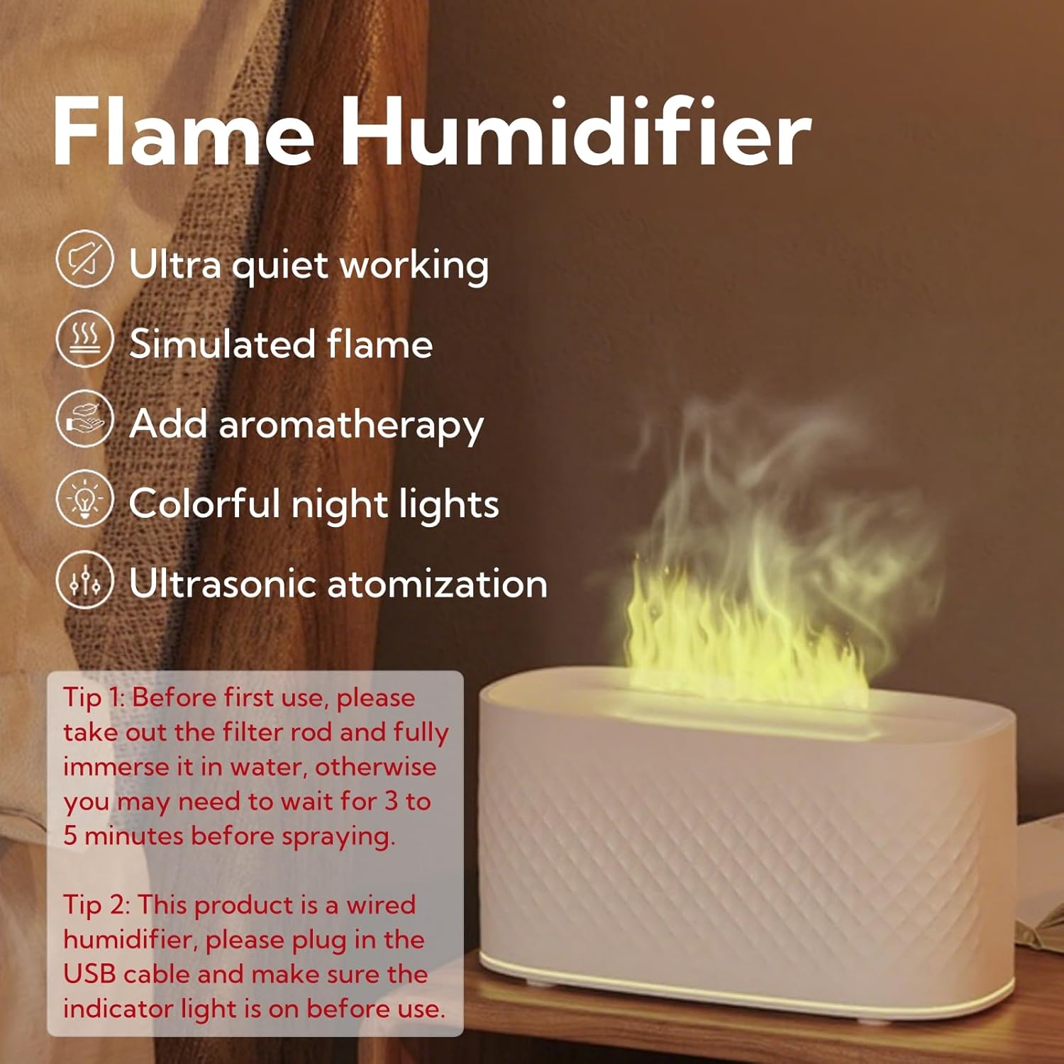 Portable Small Humidifier Dual Nozzle - Large Cool Mist Humidifiers Double Spray Ports, Water Shortage Protection, Ultra-Quiet, Mini Humidifier for Bedroom Plants Office Car Travel (Flame Black)