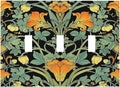 Decorative Switch Plates William Morris Vintage Floral Green Yellow 3 Gang Wall Plate Triple Toggle Light Switch Cover Faceplate Electrical Wall Panels for Bedroom Home Decor