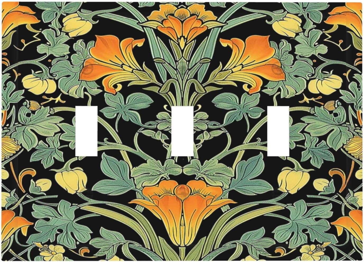 Decorative Switch Plates William Morris Vintage Floral Green Yellow 3 Gang Wall Plate Triple Toggle Light Switch Cover Faceplate Electrical Wall Panels for Bedroom Home Decor