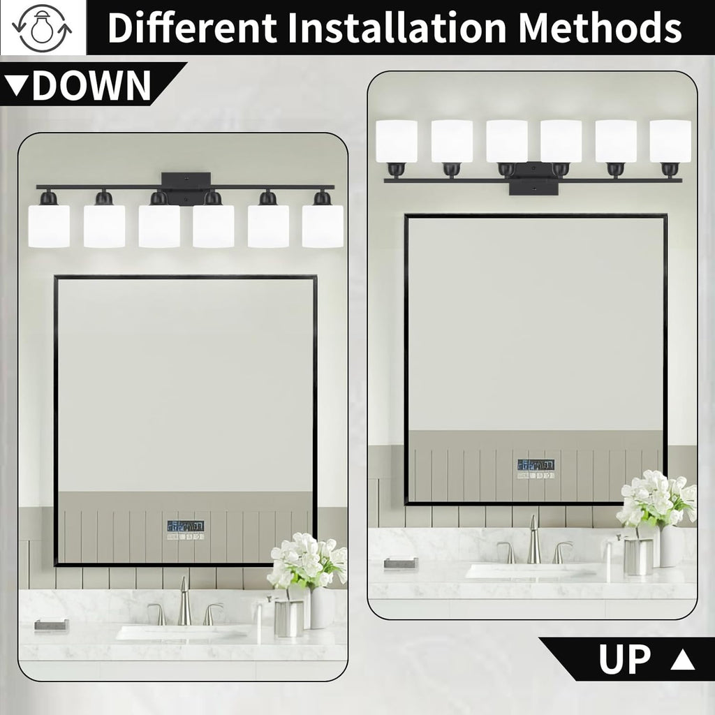 6-Light Black Vanity Lights for Bathroom, Modern Bathroom Vanity Lighting Fixtures Over Mirror, Bathroom Light Fixtures for Bathroom Mirror, Living Room, Hallway, Vanity Table, E26 Base