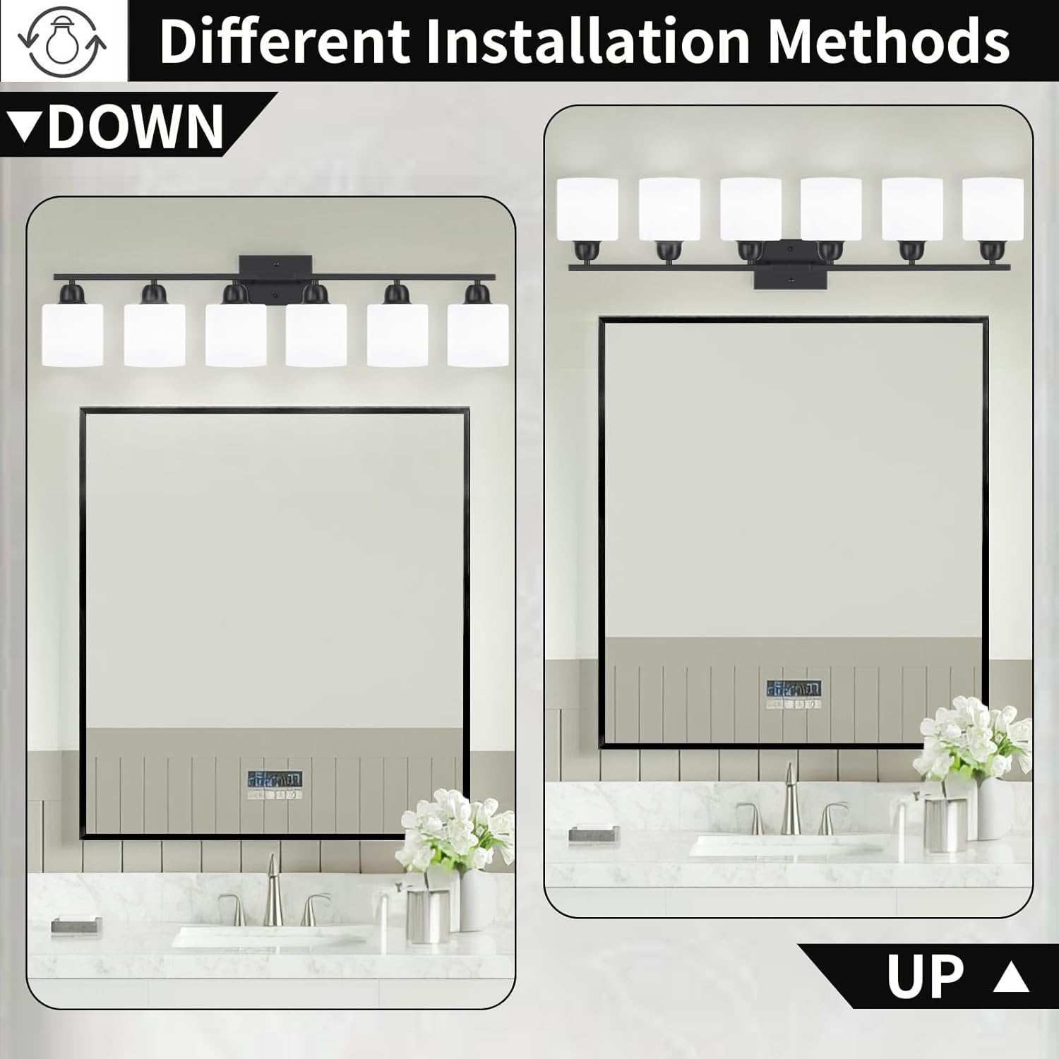 6-Light Black Vanity Lights for Bathroom, Modern Bathroom Vanity Lighting Fixtures Over Mirror, Bathroom Light Fixtures for Bathroom Mirror, Living Room, Hallway, Vanity Table, E26 Base