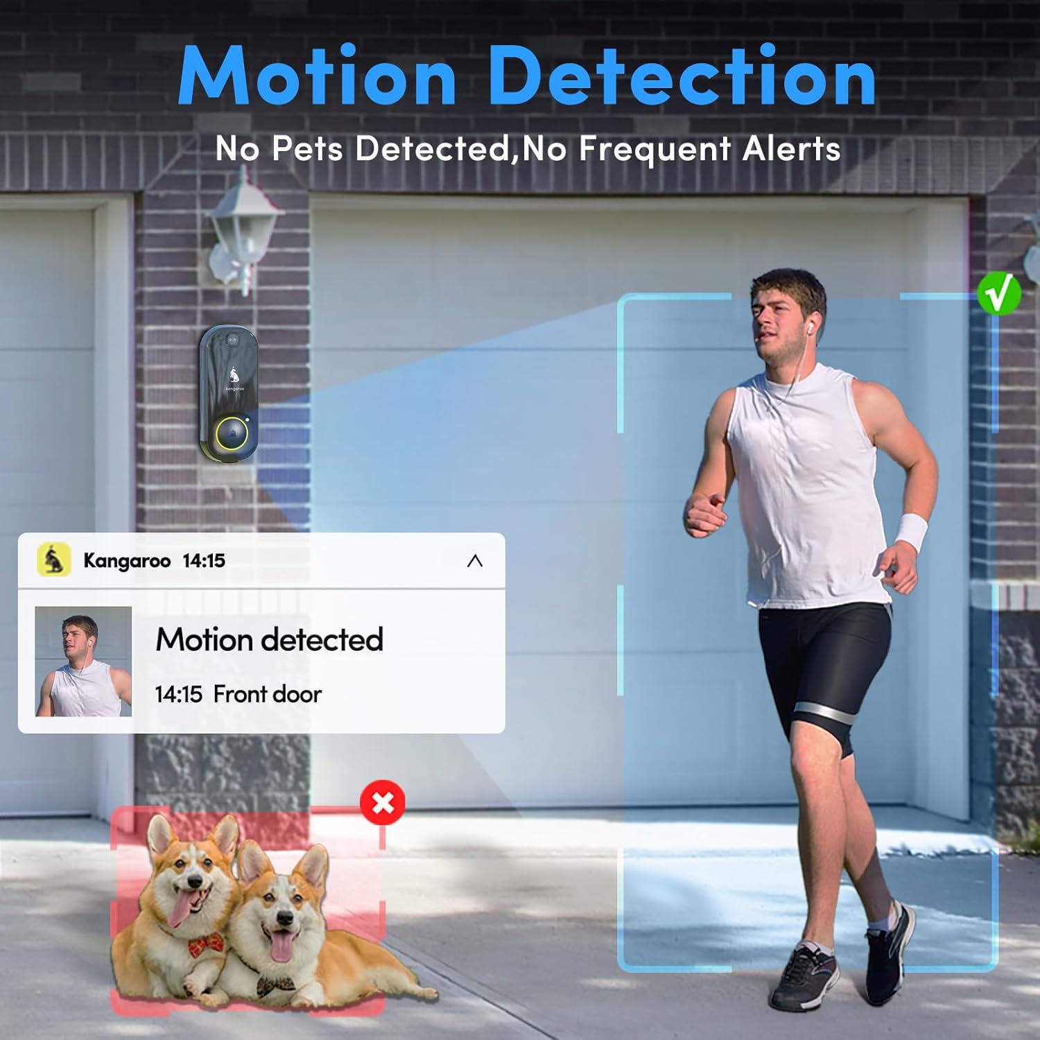 Kangaroo Wireless Doorbell+Chime,HD Camera,Easy Setup,Battery Power,Motion Detection,2.4G WiFi,Real-time Alerts to Phone,Security System for Home,Apartment and Office (2 Doorbell+2 Chime)