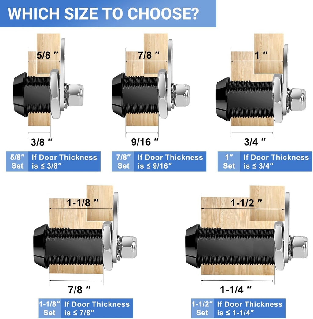 Black Cam Locks RV Storage Locks Keyed Alike, 1-1/2” Fits on 1-1/4” Max Door Thickness, RV Compartment Locks for Camper Trailer Cabinet Locks with Keys (Black 1-1/2 Inch 2Pack)