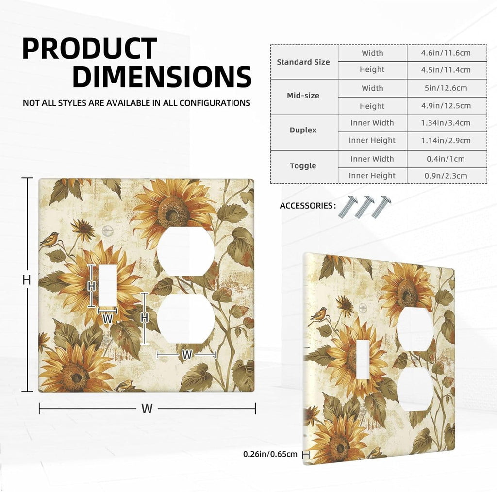Wallplates Rustic Sunflower Floral Pattern 1 Toggle 1 Duplex Switch Plate Electrical GFCI Faceplate Decorative Light Switch Covers for Bedroom Cabin Decor