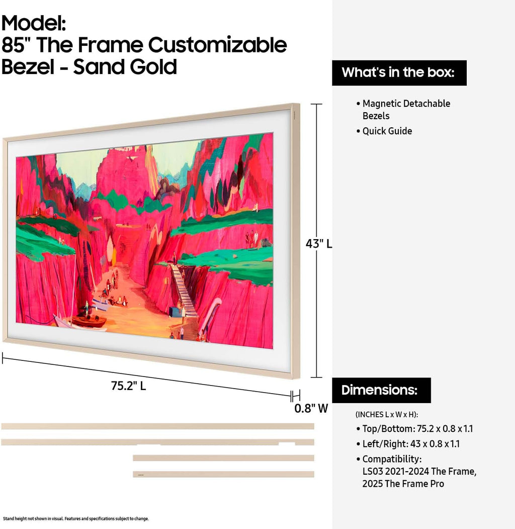 Samsung 85” The Frame Customizable Bezel (2025 Model), Magnetic, Quick and Easy Installation, VG-SCFF85SGMZA, Sand Gold Metal