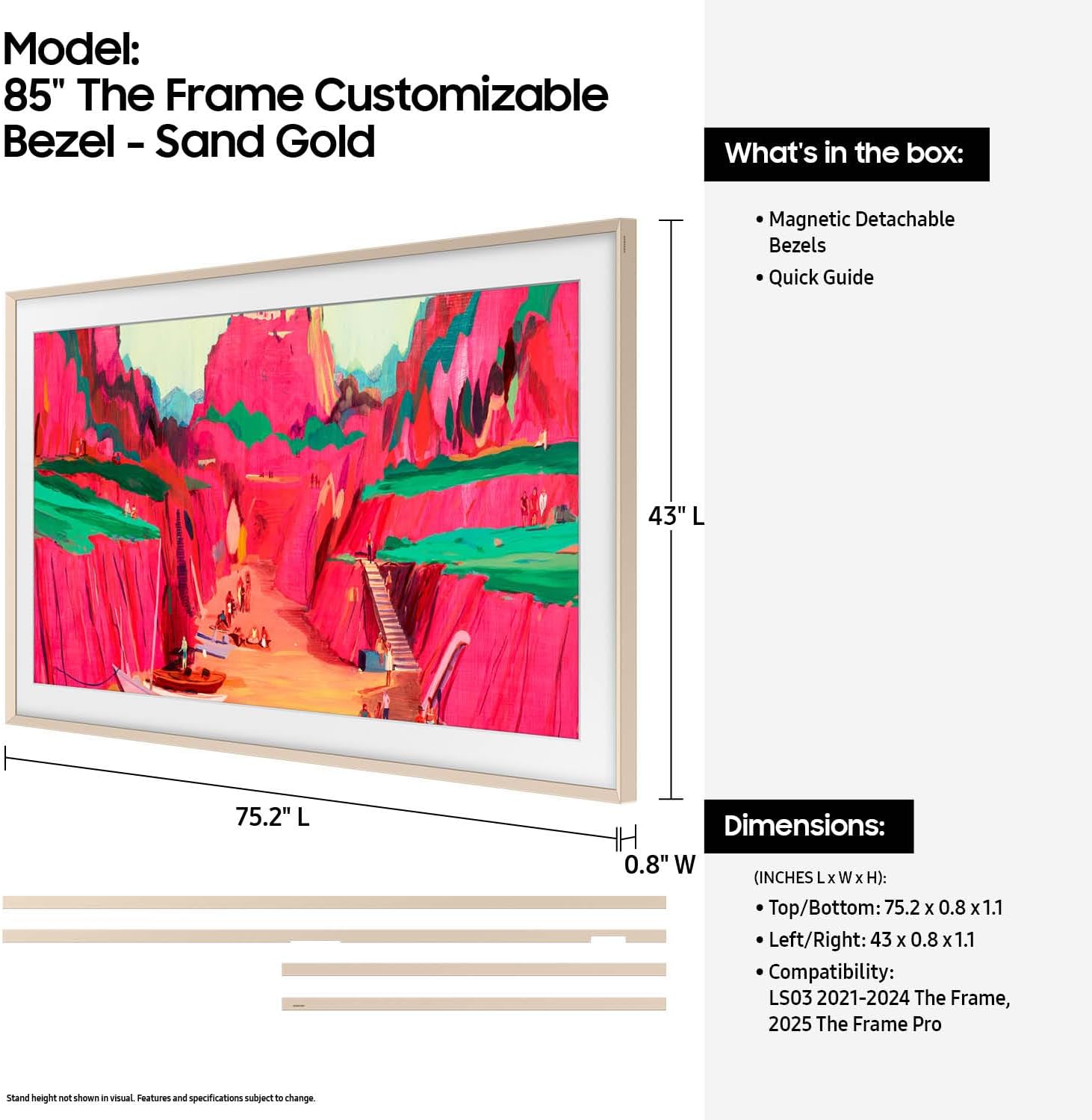 Samsung 85” The Frame Customizable Bezel (2025 Model), Magnetic, Quick and Easy Installation, VG-SCFF85SGMZA, Sand Gold Metal