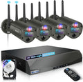【90 Days Storage & 130° Wide Angle】 Wireless Security Camera System, Wireless Cameras for Home Security, Outdoor WiFi Video Surveillance DVR Kits