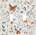 Decorative Switch Plates Butterfly Floral Boho Multicolor Flower Leave 2 Gang Double Toggle Outlet Light Switch Cover Wall Plate Electrical Faceplate for Bed Room living Room Decor