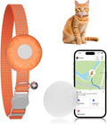 Cat GPS Tracker, Waterproof Pet Tracker for Cats, Compatible with Apple Find My App (Only iOS), Cat Tracker Collar with Safety Elastic Buckle, Works with Any Collar, No Monthly Fee, Orange