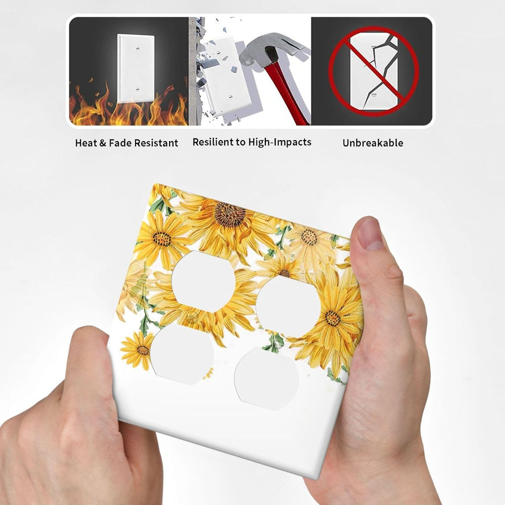 Sunflower Yellow Flowers Floral Outlet Covers 2 Gang Double Duplex Decorative Light Switch Covers Electrical Wallplates Socket Faceplate for Bed Room Living Room Decor