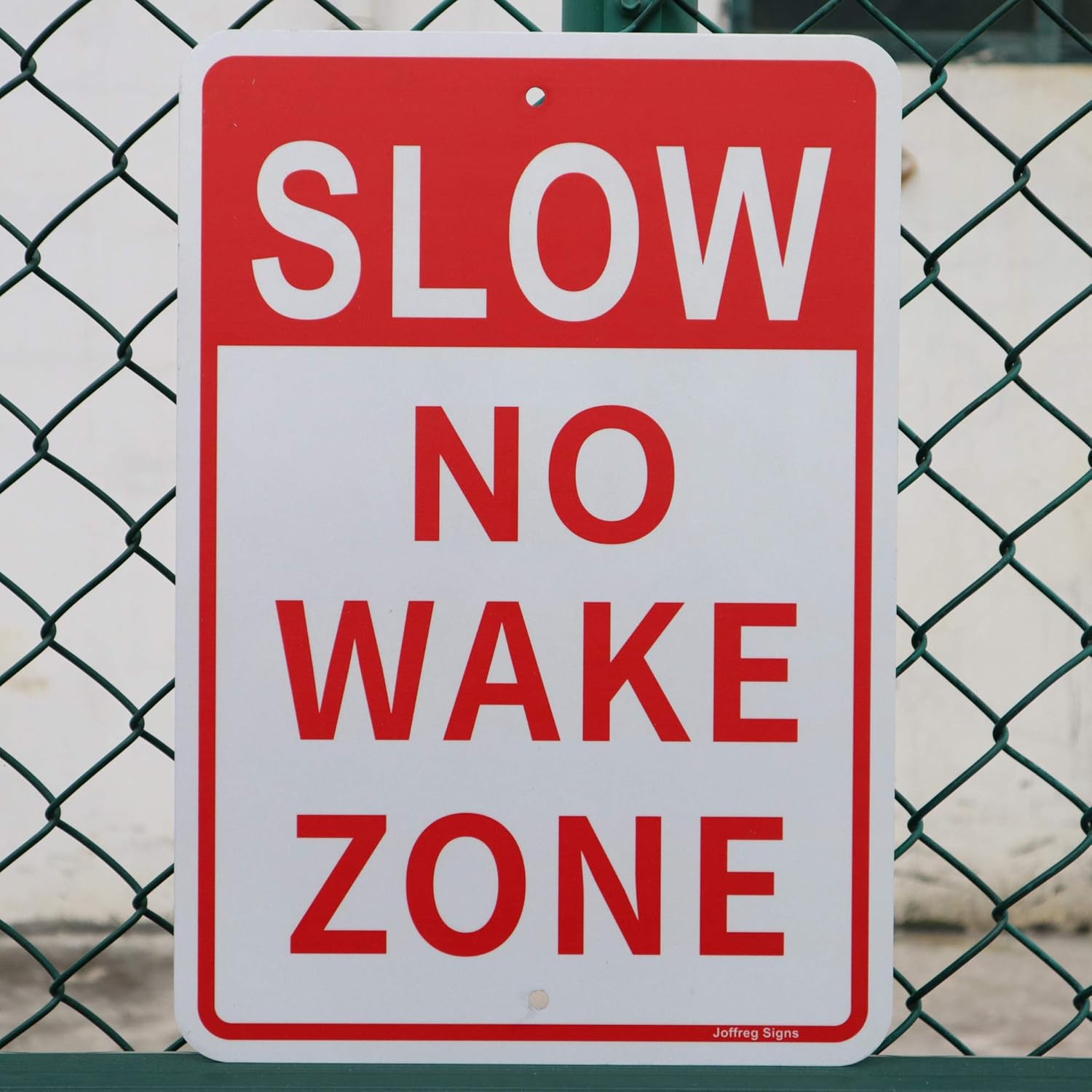 Joffreg Slow Down No Wake Zone Sign,17 x 12 Inches,Reflective Aluminum,UV Printed,Weather Resistant,Waterproof,Durable Ink,Easy to Mount,Outdoor Use,4 Pack