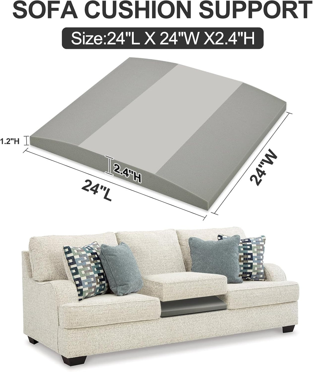 HAVARGO Couch Cushion Support High Density Foam 24X24X2.4 Inches Sofa Couch Supports for Sagging Cushions Light Grey 1Pc with Anti Slip Mesh Fabric