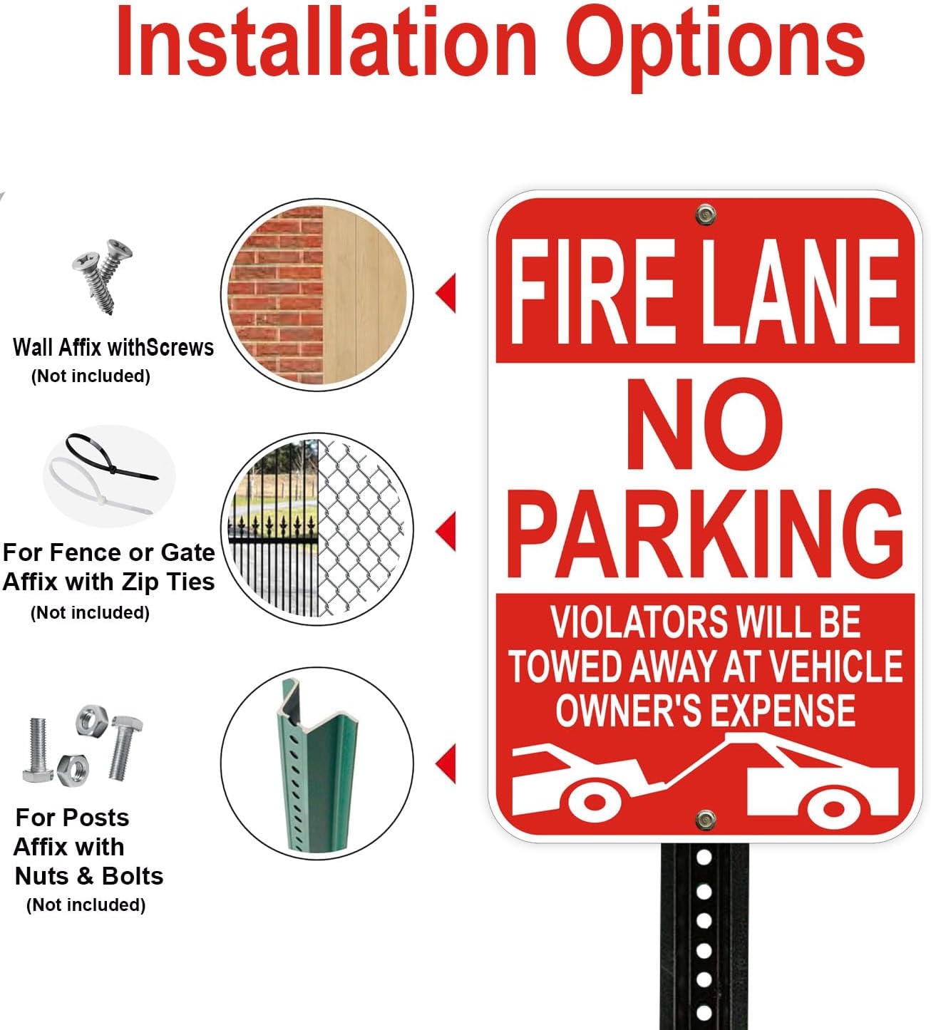 Fire Lane No Parking Sign, 12 x 18 Inches, Reflective, Weather-Resistant, Pack of 2