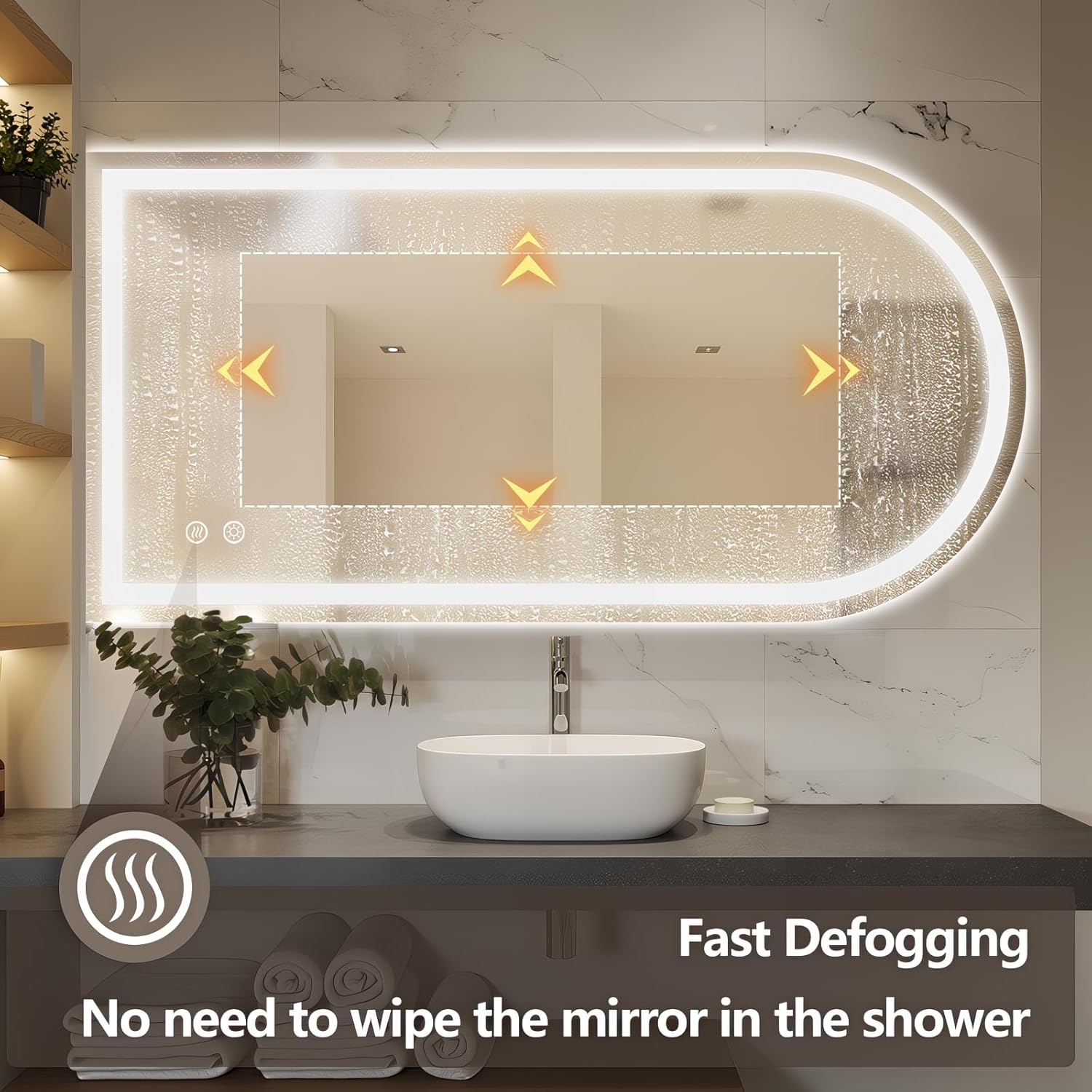 Niccy Arched LED Mirror for Bathroom, 55x30 Vanity Mirror with Light Frameless Bathroom Mirror, Smart Lighted Frontlit Mirrors with Memory Function for Bathroom Bedroom Beauty Hair Salon