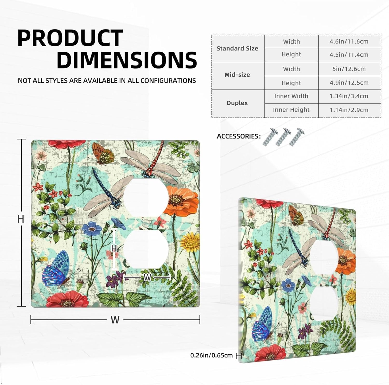 Dragonflies Flowers Butterfly 2 Gang 1 Outlet 1 Blank Outlet Light Switch Cover Decorative Wall Plate Cover For Home Living Bedroom Kitchen Decorative