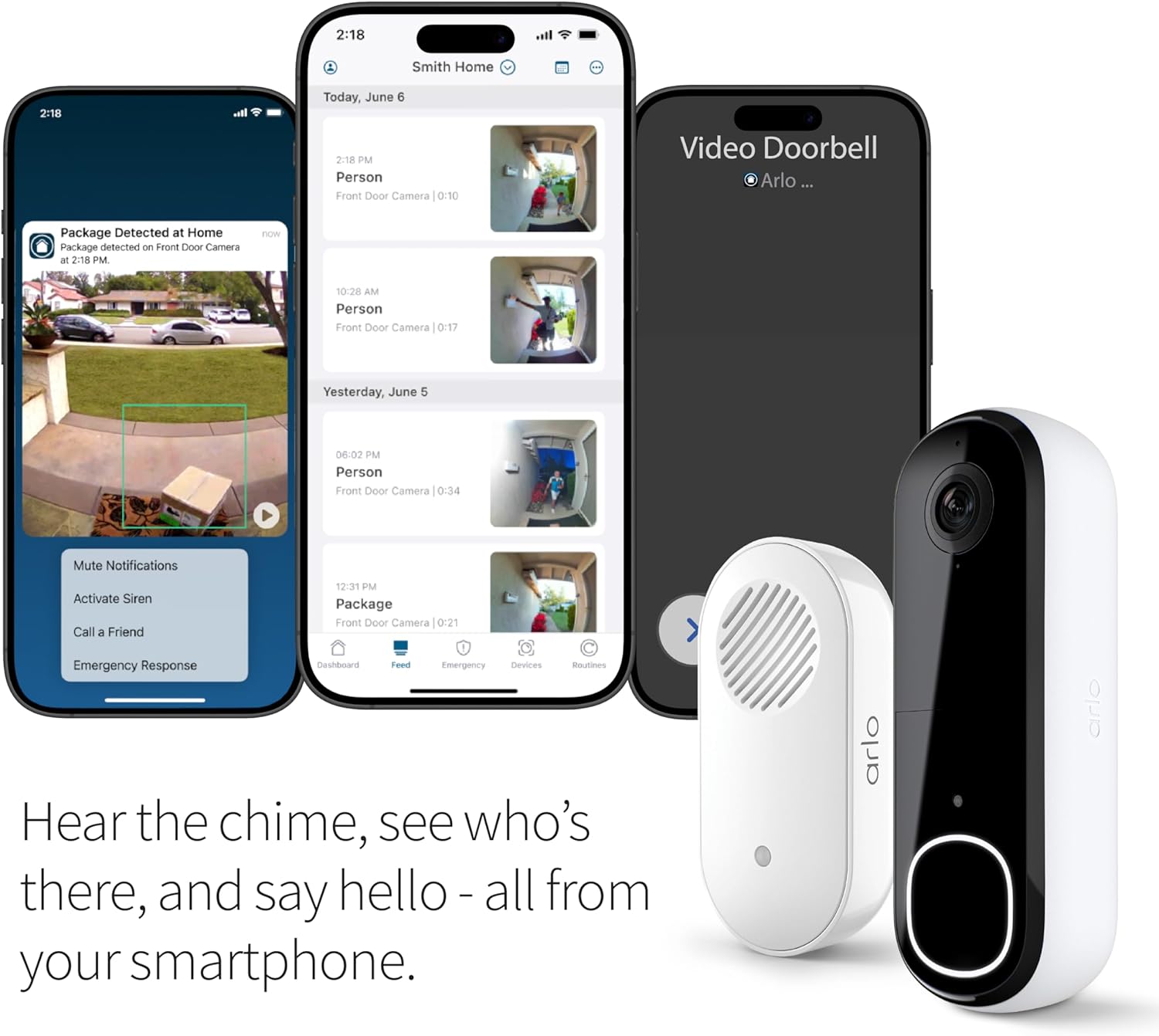 Arlo Video Doorbell 2K + Chime 2 (2nd Gen, Latest Release), Wireless or Wired Option, 2-Way Audio, Night Vision, Head to Toe View, Package Detection, Person & Vehicle Recognition, 1-Month Secure Plan