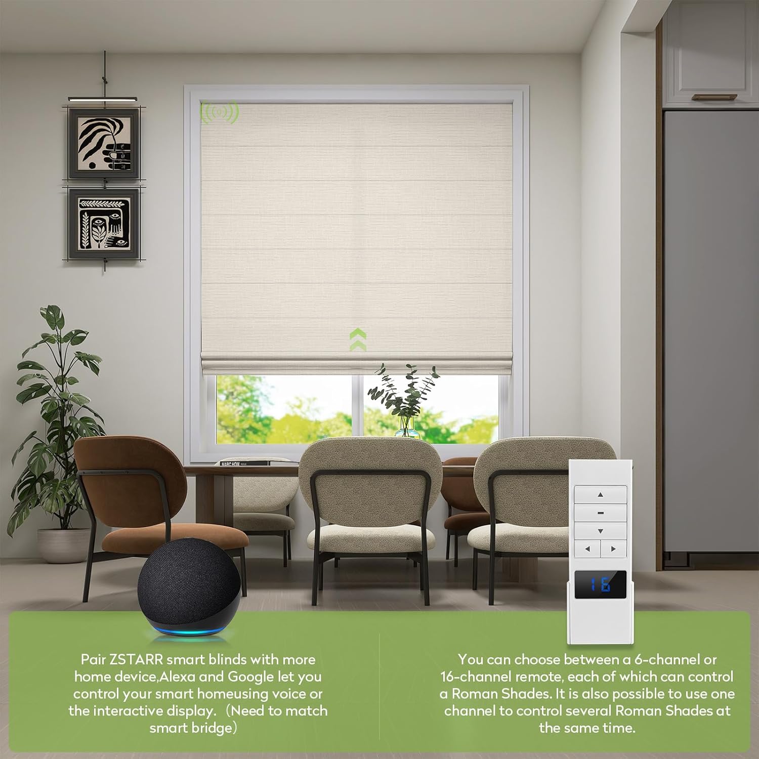 ZSTARR Smart Roman Shades Rechargeable Motorized Blinds with Remote Light Filtering Roman Window Shades Plain Fold Soft for Doors Bedroom, Custom Size (Light Beige)