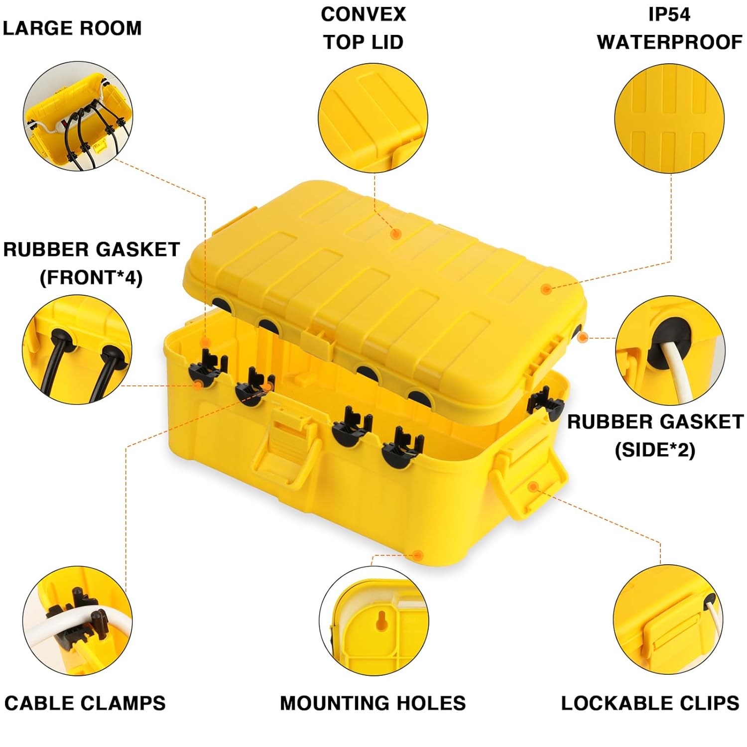 Flemoon Large Outdoor Electrical Box (12.5 x 8.5 x 5 inch), IP54 Waterproof Extension Cord Cover Weatherproof, Protect Outlet, Plug, Socket, Timer, Power Strip, Holiday Light Decoration, Yellow