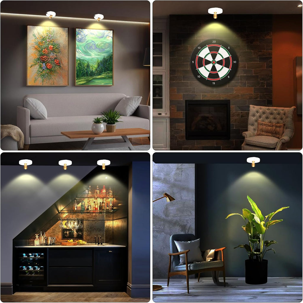 Wireless Spotlight Battery Powered, LED Picture Light with Remote, Accent Spot Light for Plant Tree Indoor, Dimmable Puck Lights, Stick Display Uplighting for Wall Decor Painting Dartboard Art Photo