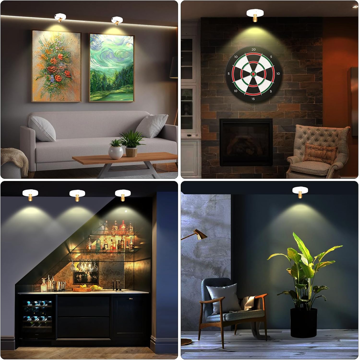 Wireless Spotlight Battery Powered, LED Picture Light with Remote, Accent Spot Light for Plant Tree Indoor, Dimmable Puck Lights, Stick Display Uplighting for Wall Decor Painting Dartboard Art Photo