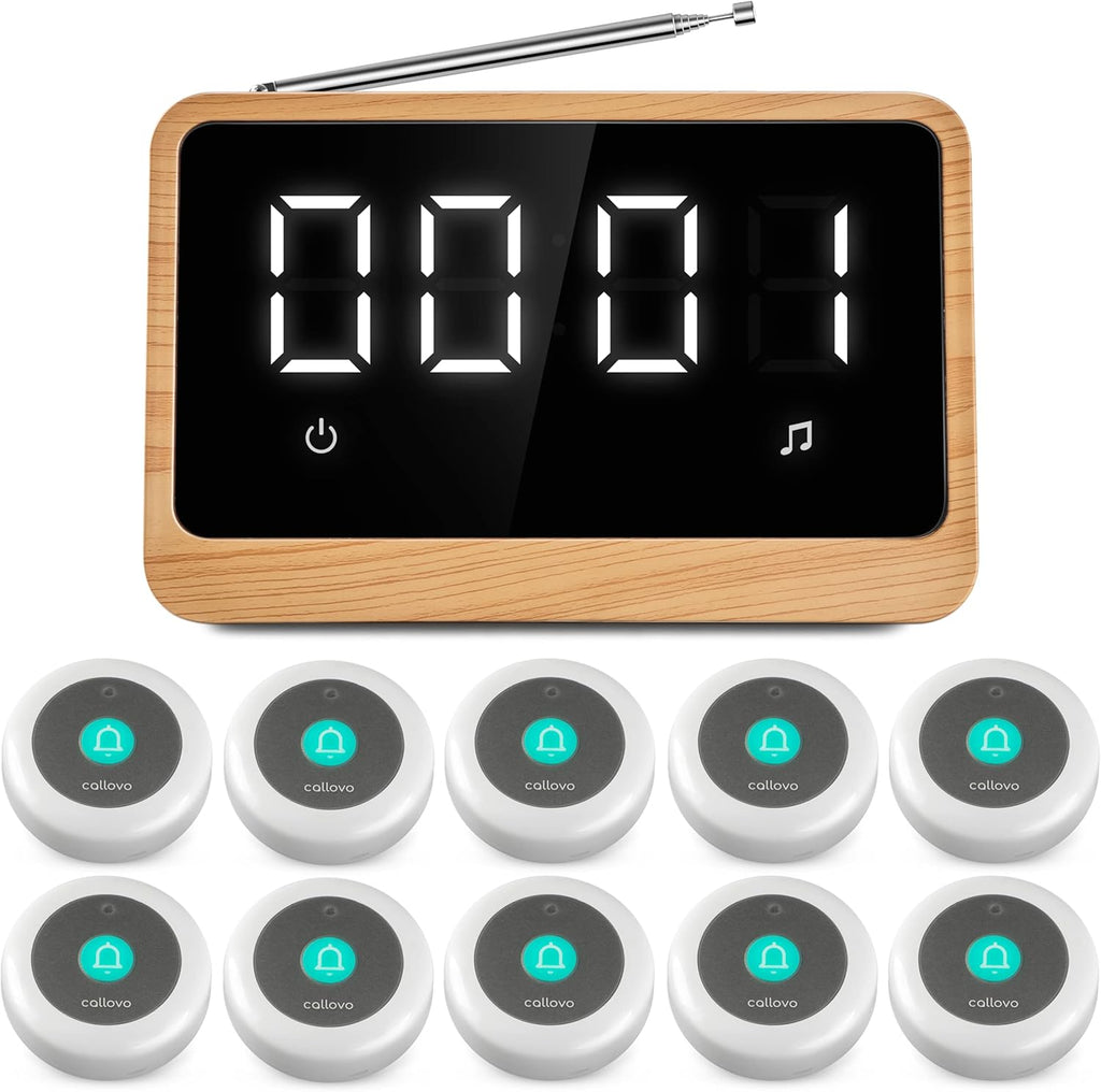 Wireless Call Light System with Call Buttons for Elderly at Home Bell for Clinic, Seniors, Assisted Living, Emergency, Wellness Center, Hospital Restaurant, Maple Wood