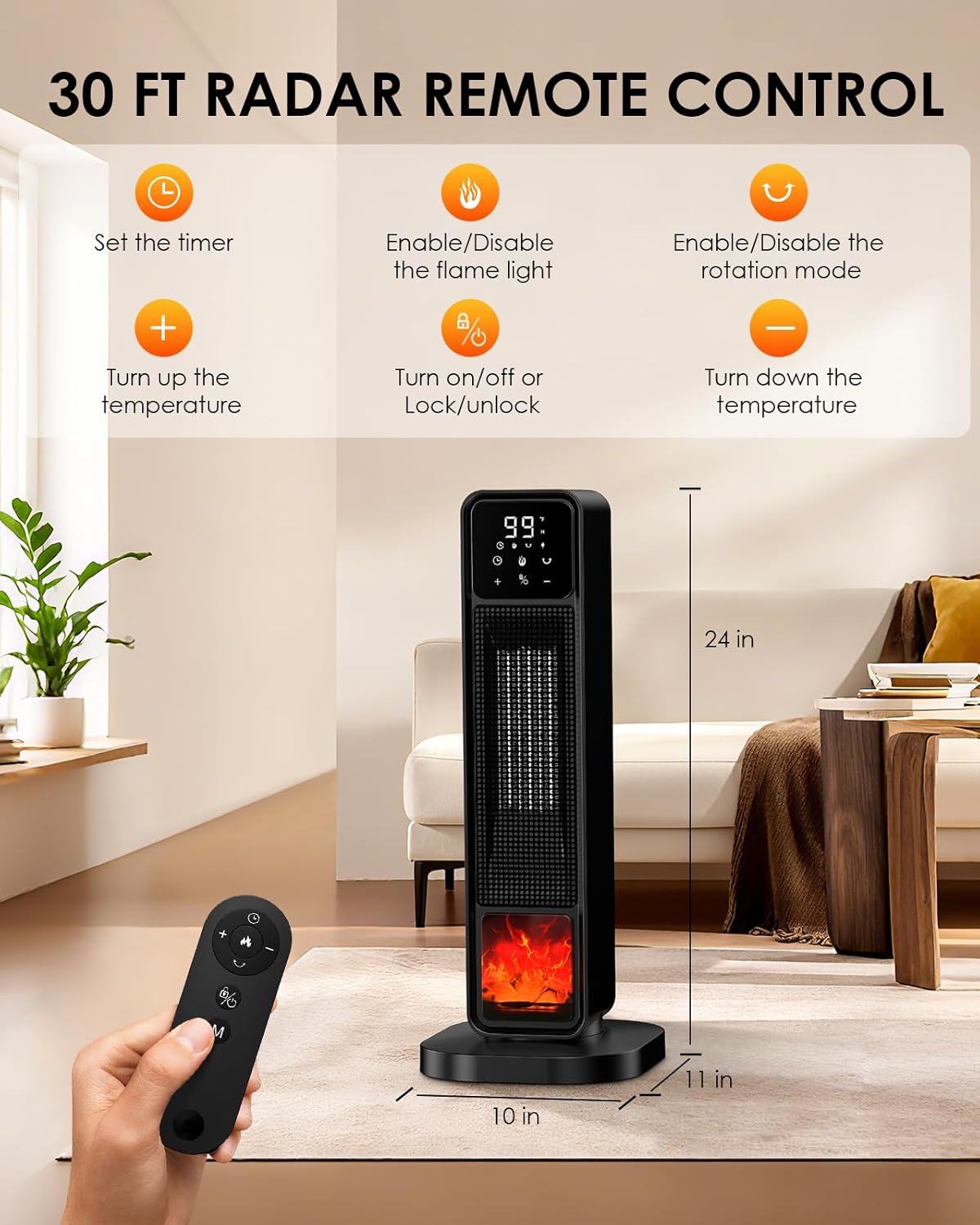 2026 New Space Heater, 1500W Portable Heater with Remote, Quiet Heating Electric Heater for Indoor, PTC Ceramic Fast and Safety Heat, 75° Oscillation & 12H Timer, for Home Bedroom Office Patio