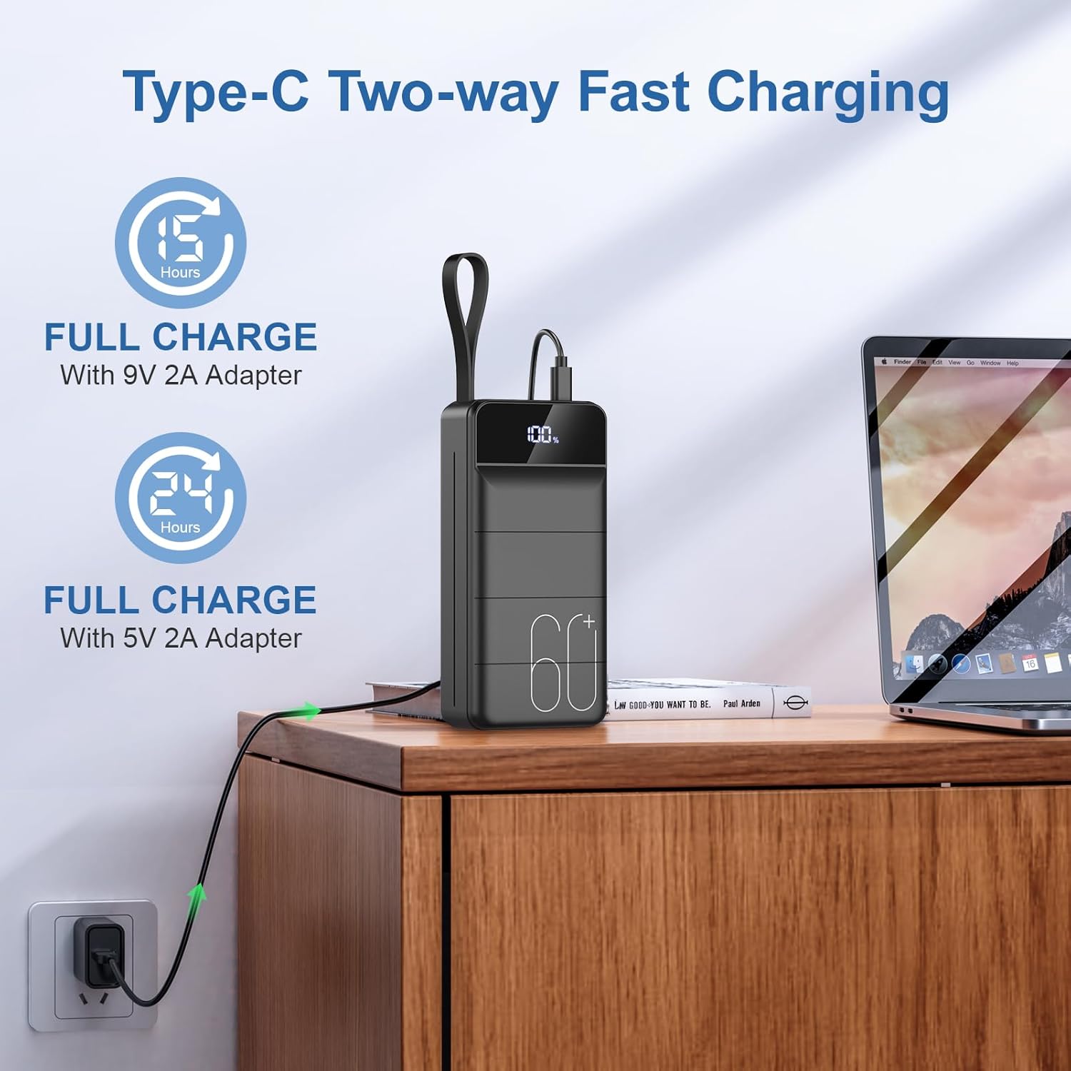 Portable Charger Power Bank 60000mAh Fast Charging 22.5W PD4.0 & QC 4.0 with USB C Battery Pack Charger Portable High Capacity Portable Phone Charger Power Bank for iPhone,Samsung,Travel (Black)