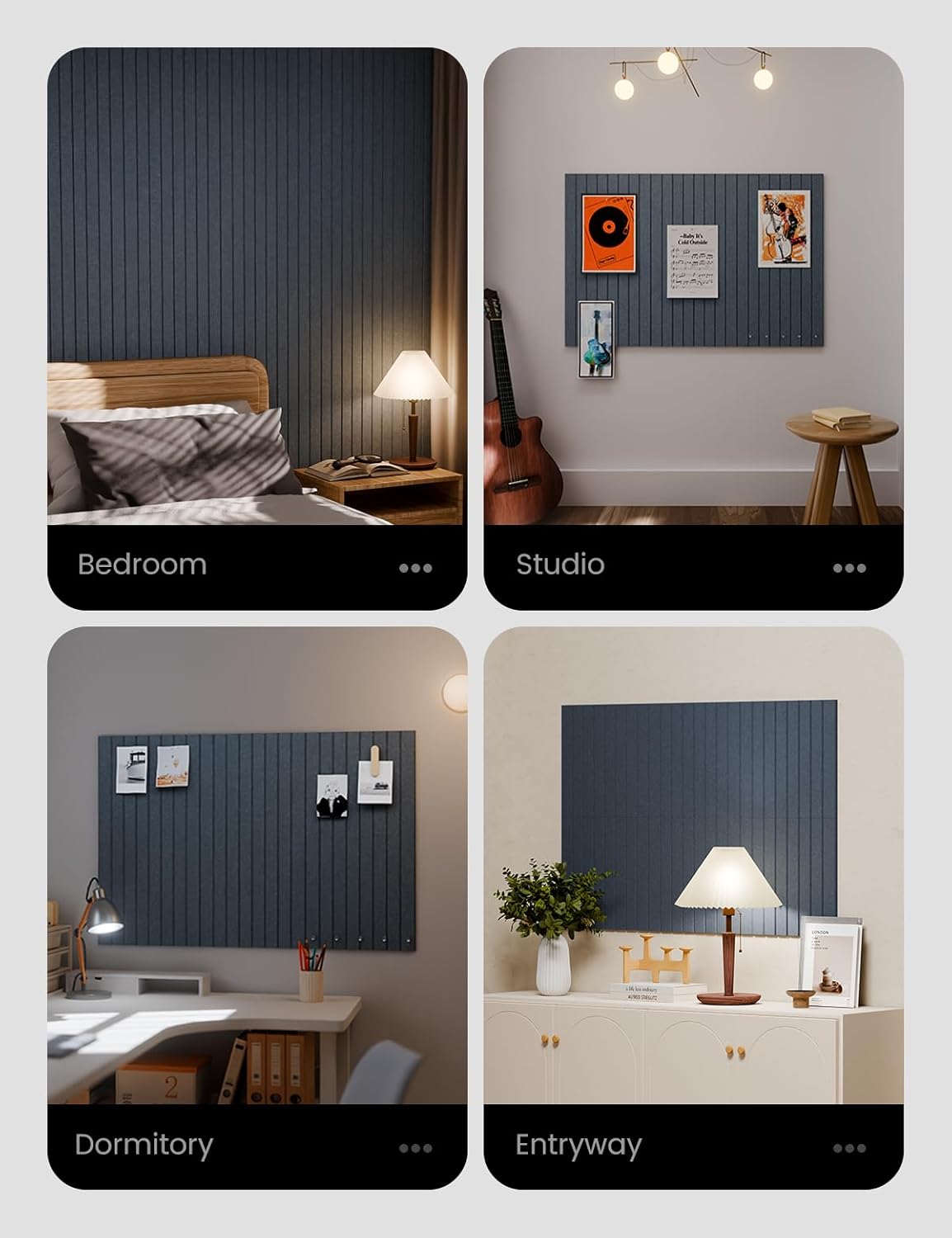 Large Felt Bulletin Board 36" x 24" Cork Board Alternative-6 Pack with 40 Safe Removable Adhesive Tabs, Cork Boards for Walls for Home Office Classroom Pin Board - Deep Charcoal Blue