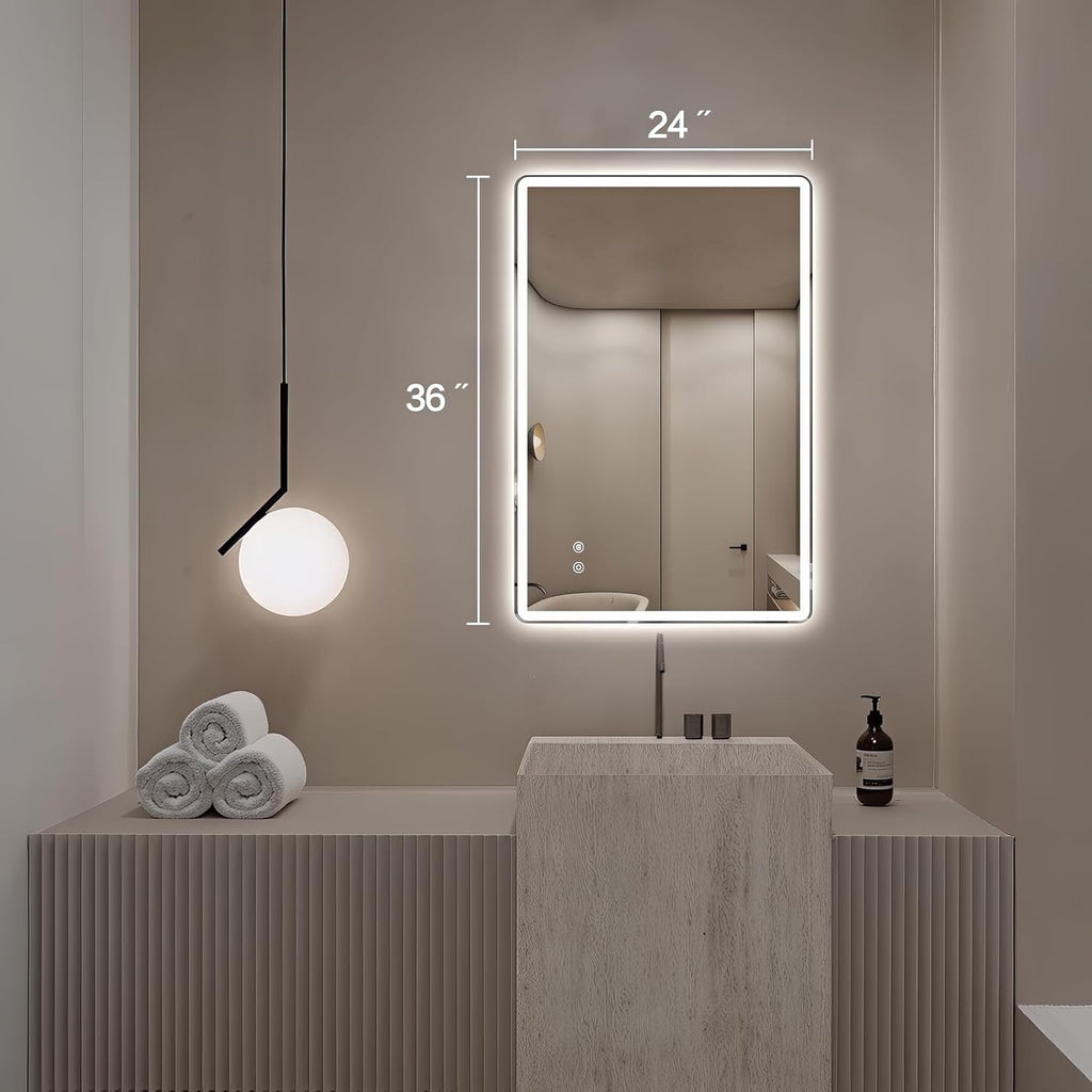 Niccy Led Mirror for Bathroom, 36"x24" Frameless Frontlit and Backlit Mirror for Wall Lighted Mirror with Bedroom 3 Color, Defogger, Explosion-Proof, HD Glass, IP65 Vanity Mirror Horizontal/Vertical