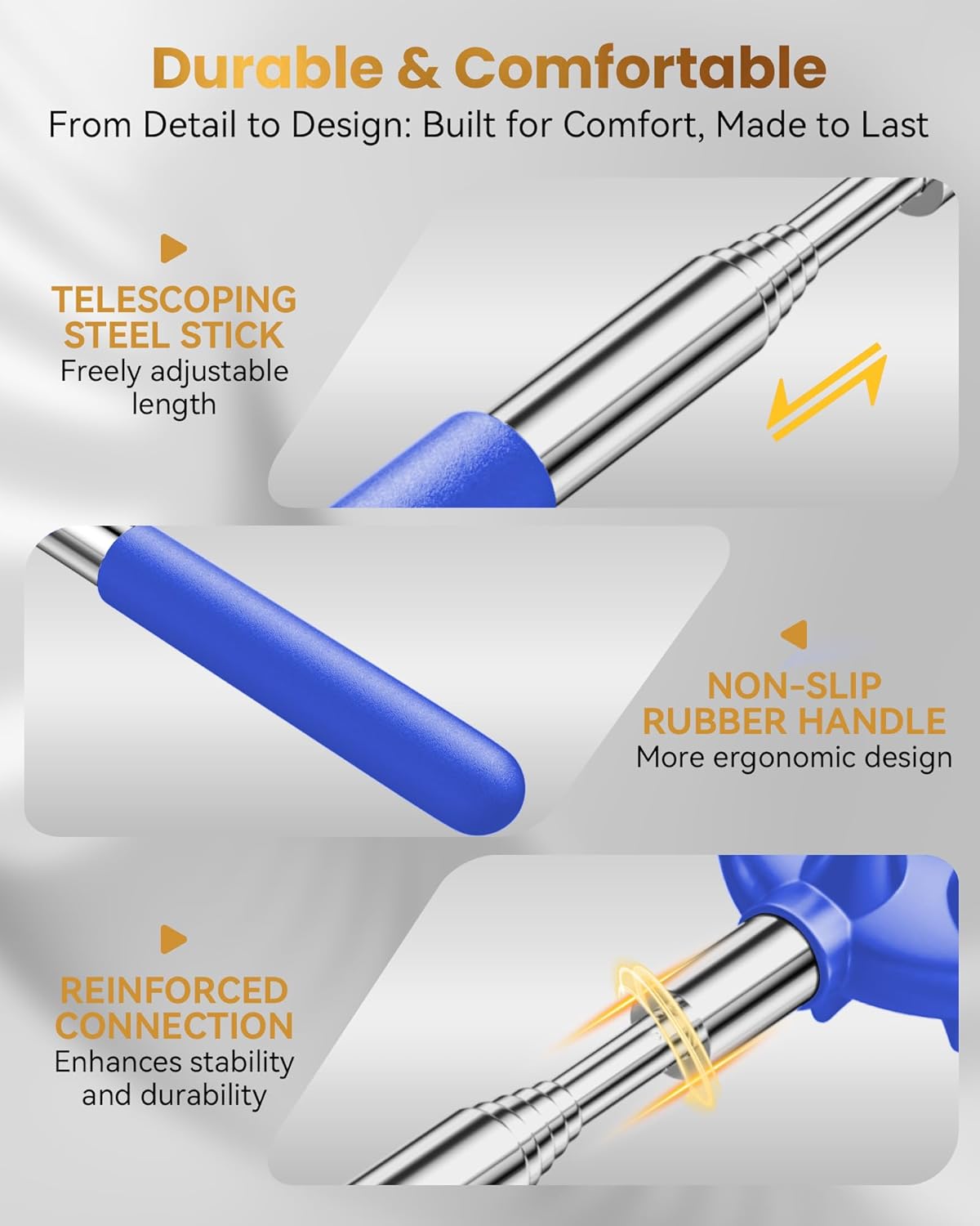 Telescoping Back Scratcher with 5 Detachable Heads, Gifts for Christmas, Stocking Stuffers for Men, Women, Him, Her, Dad, Funny White Elephant Gifts for Adults, Gift Box Included