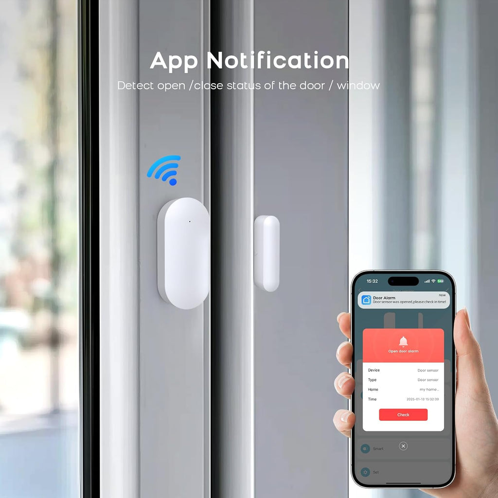 Door Alarm Window Sensors, Door Open Alarm Long Battery Life Wireless for Security Real-Time Notification WiFi Contact Sensor App Control No Monthly Fee, White (3-Pack)