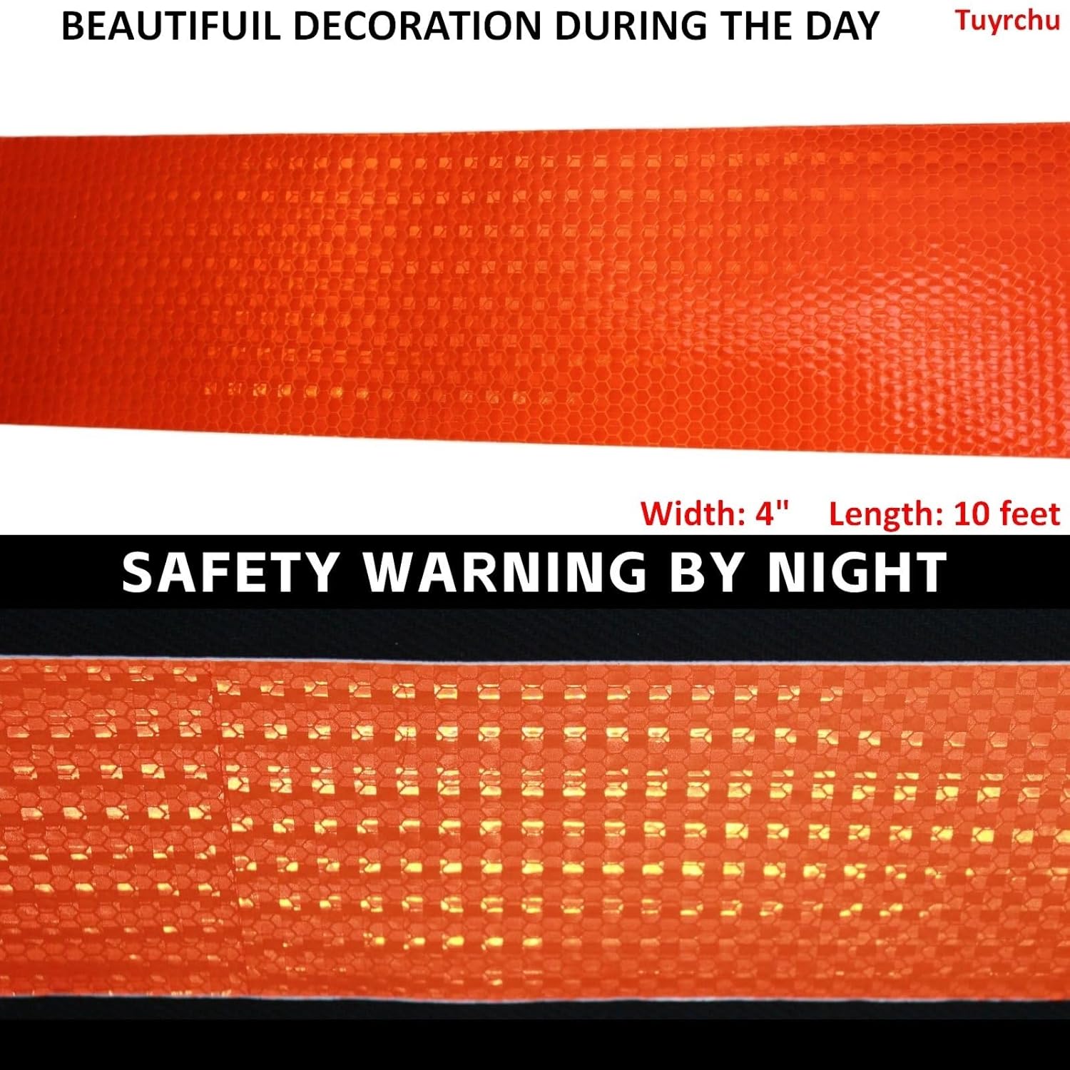 Orange Reflective Tape Outdoor Waterproof 4 inch, High Visibility Industrial Marking Tape, Safety Adhesive Stickers (11 feet)