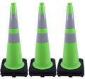 BESEA 6Pack 28" inch Traffic Cones Green Safety Cones with 6 inch Reflective Collar for Home Driveway Road Parking Use(6 Cones)