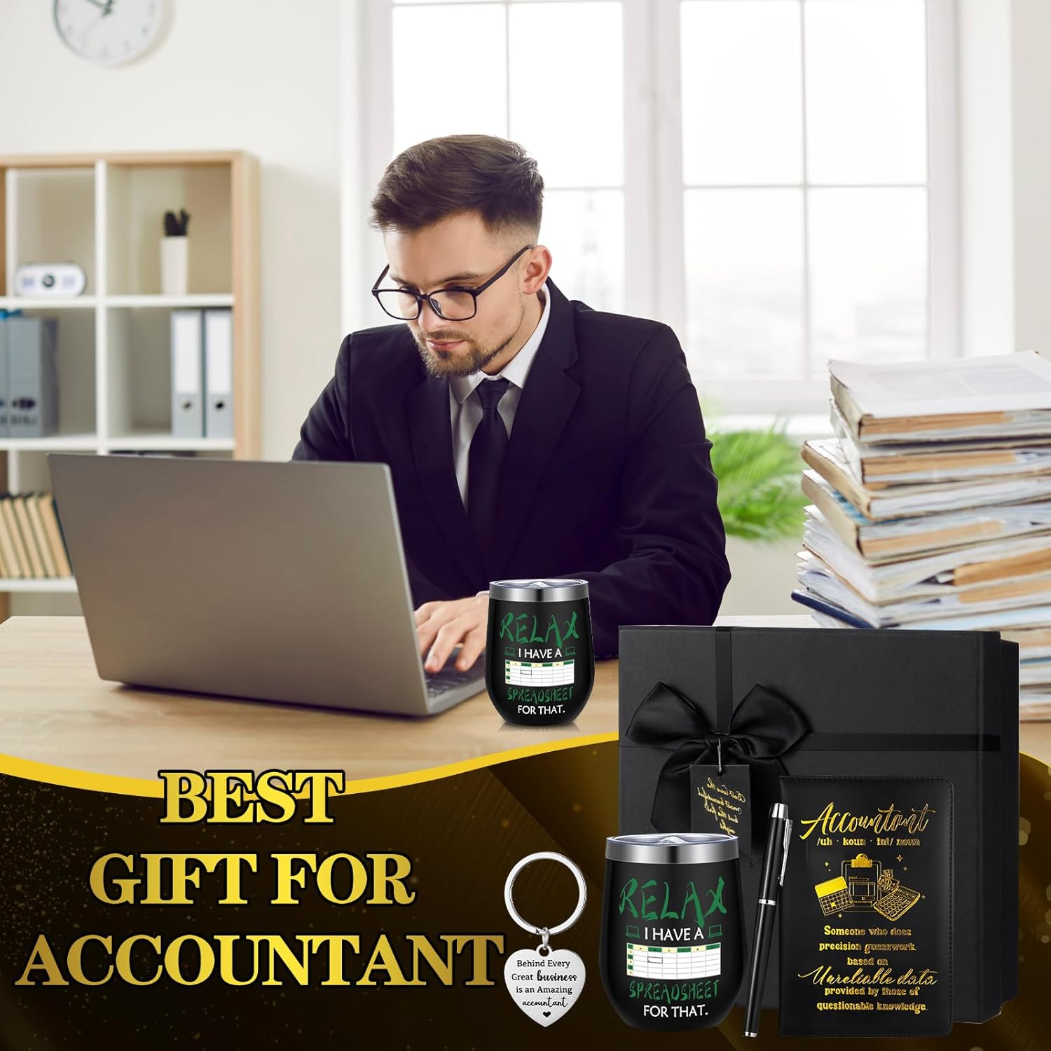 6 Pcs Accountant Appreciation Gifts for Men Accountant Thank You Gifts 12 oz Stainless Steel Cup Socks Keychain Pen Notebook Box for Accounting Coworkers CPA Auditors Finance Professionals