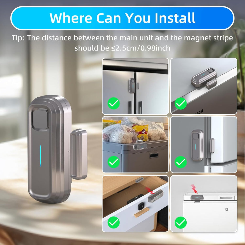 Daytech Refrigerator & Freezer Door Alarm - 1-4 Minute Adjustable Delay, 0-120dB Alarm, 3-Pack for Home, Supermarket & Business (Grey)