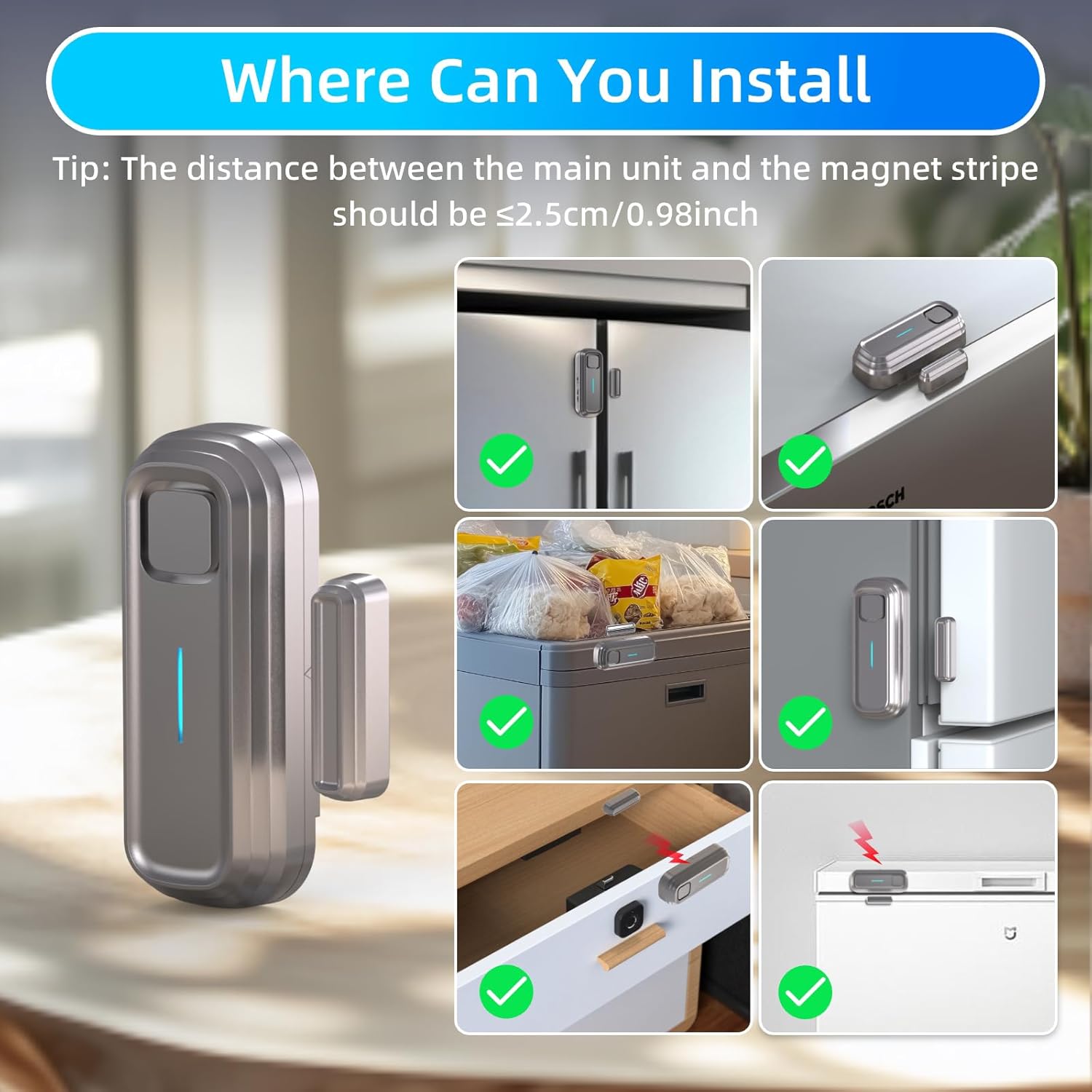 Daytech Refrigerator & Freezer Door Alarm - 1-4 Minute Adjustable Delay, 0-120dB Alarm, 3-Pack for Home, Supermarket & Business (Grey)