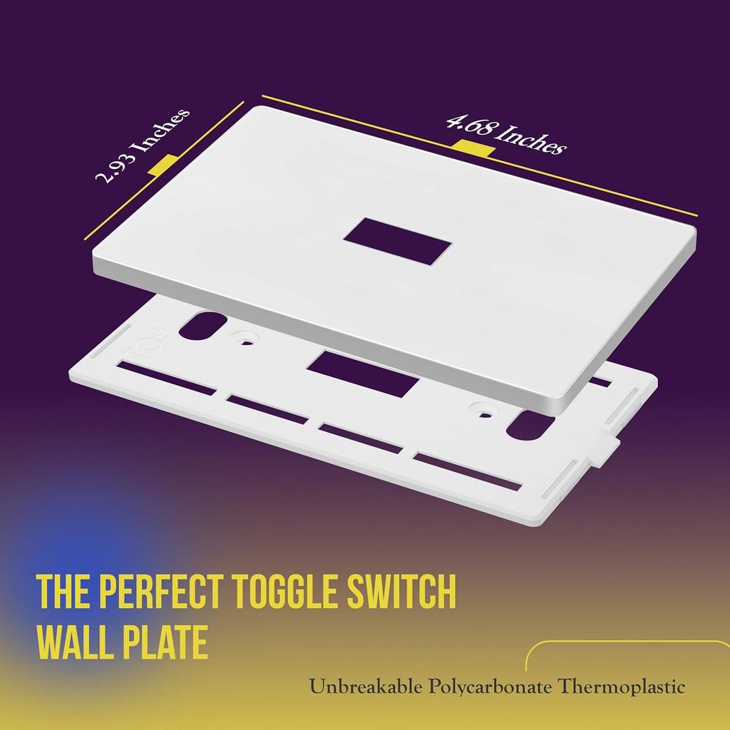 ENERLITES Screwless Toggle Switch Wall Plate, Child Safe Light Switch Cover, Standard 1-Gang 4.68" x 2.93", Unbreakable Polycarbonate Thermoplastic, UL Listed, SI8811-W-5PCS, Glossy, White, 5 Pack