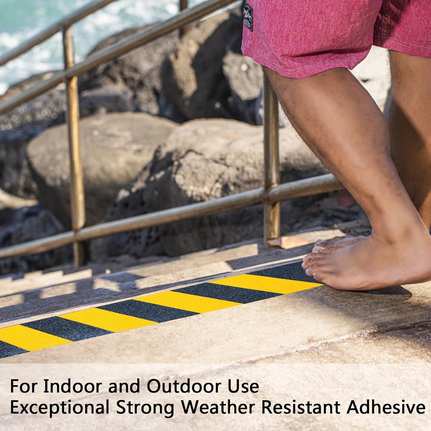 Anti Slip Tape, 6 Inch x 42 Ft Grip Tape for Stairs Outdoor/Indoor, Waterproof Non Skid Roll for Stair Treads Non Slip, High Traction Friction Abrasive Adhesive Stair Steps, Caution Yellow/Black