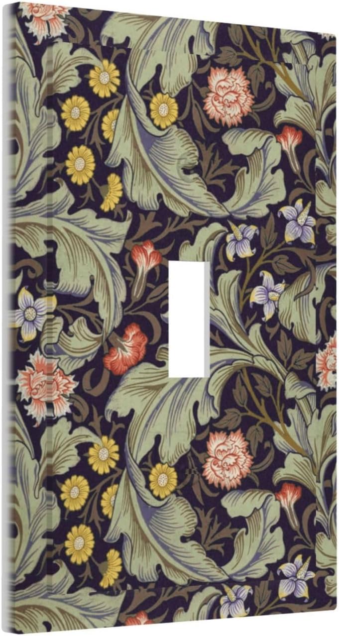 Boho William Morris Floral Green Leaves Flower Decorative Light Switch Cover 1 Gang Single Toggle Device Electrical Faceplate Switchplates Decorator Outlet Wall Plate for Farmhouse Home Decor