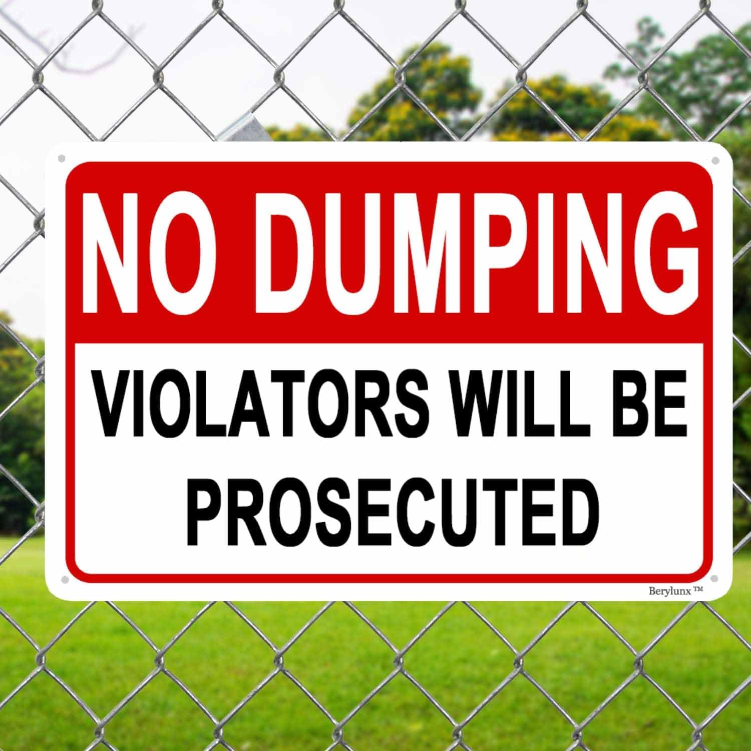No Dumping Sign,No Littering Sign Outdoor,No Dumping Signs,Home Security Signs, "No Dumping - Violators will be Prosecuted" 16"x24" Aluminum Sign