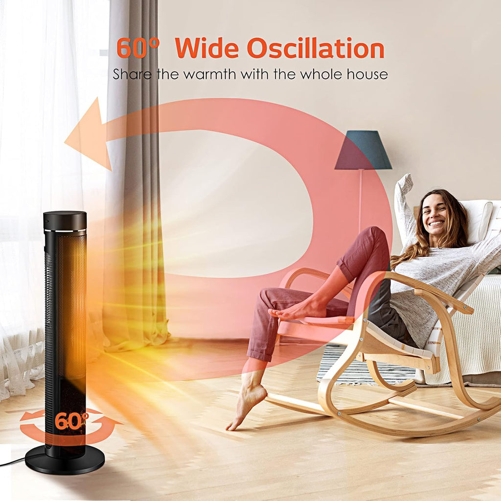 Air Choice 36" Tower Space Heater for Large Room, 1500W PTC Electric Fireplace Heater, Adjustable Thermostat, 4 Modes, 3D Flame,12H Timer, Oscillation, Remote, Heater for Indoor Use, Bedroom, Office