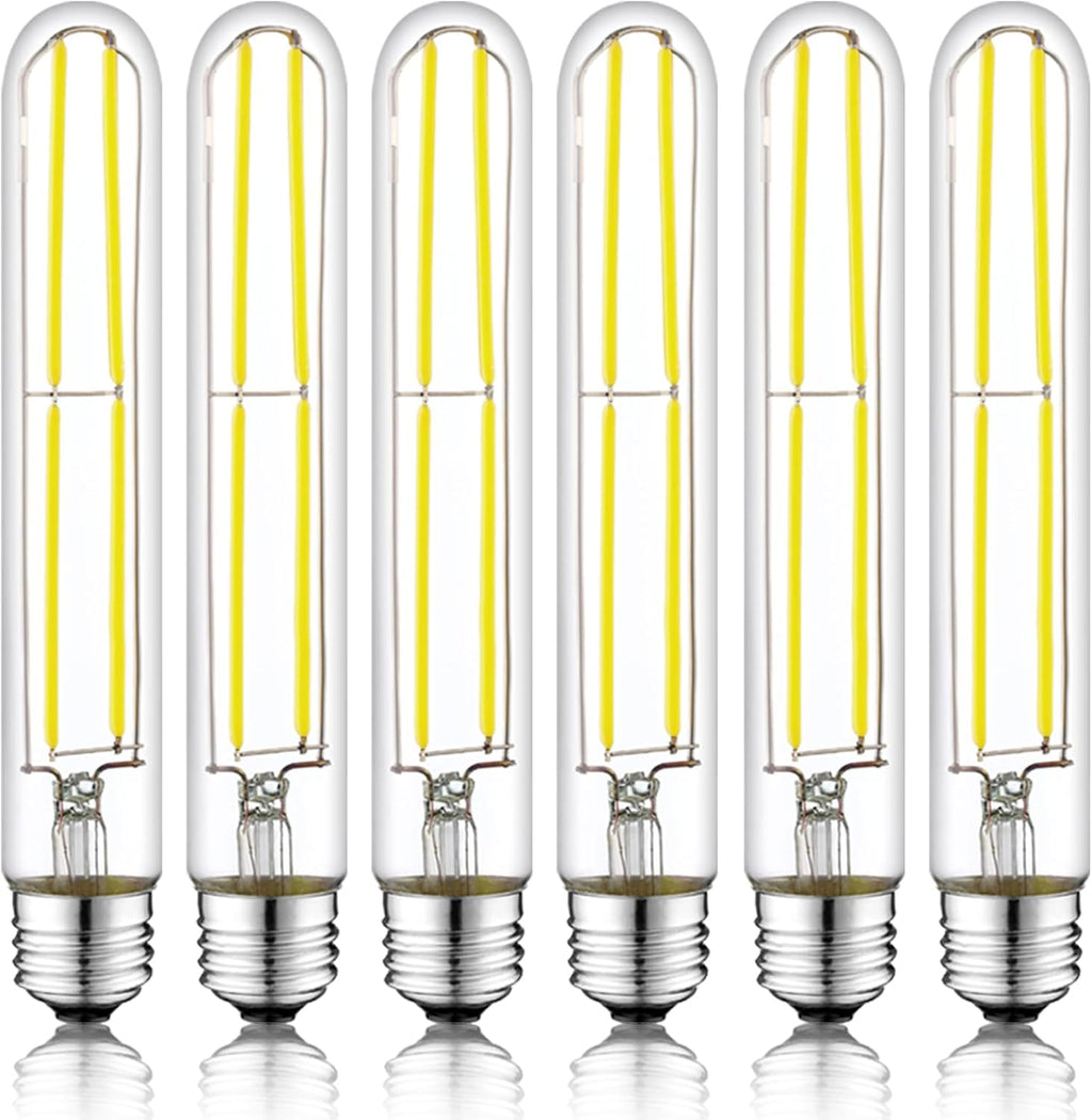 7.3 Inch E26 Led Bulb 6W Dimmable, 6000K Cool White Edison Bulbs 800LM, Equal 80 Watt Tubular T10 T9 Long Clear Glass Light Bulb for Rustic Pendant Industrial Pipe Wall Sconces - 6Pack