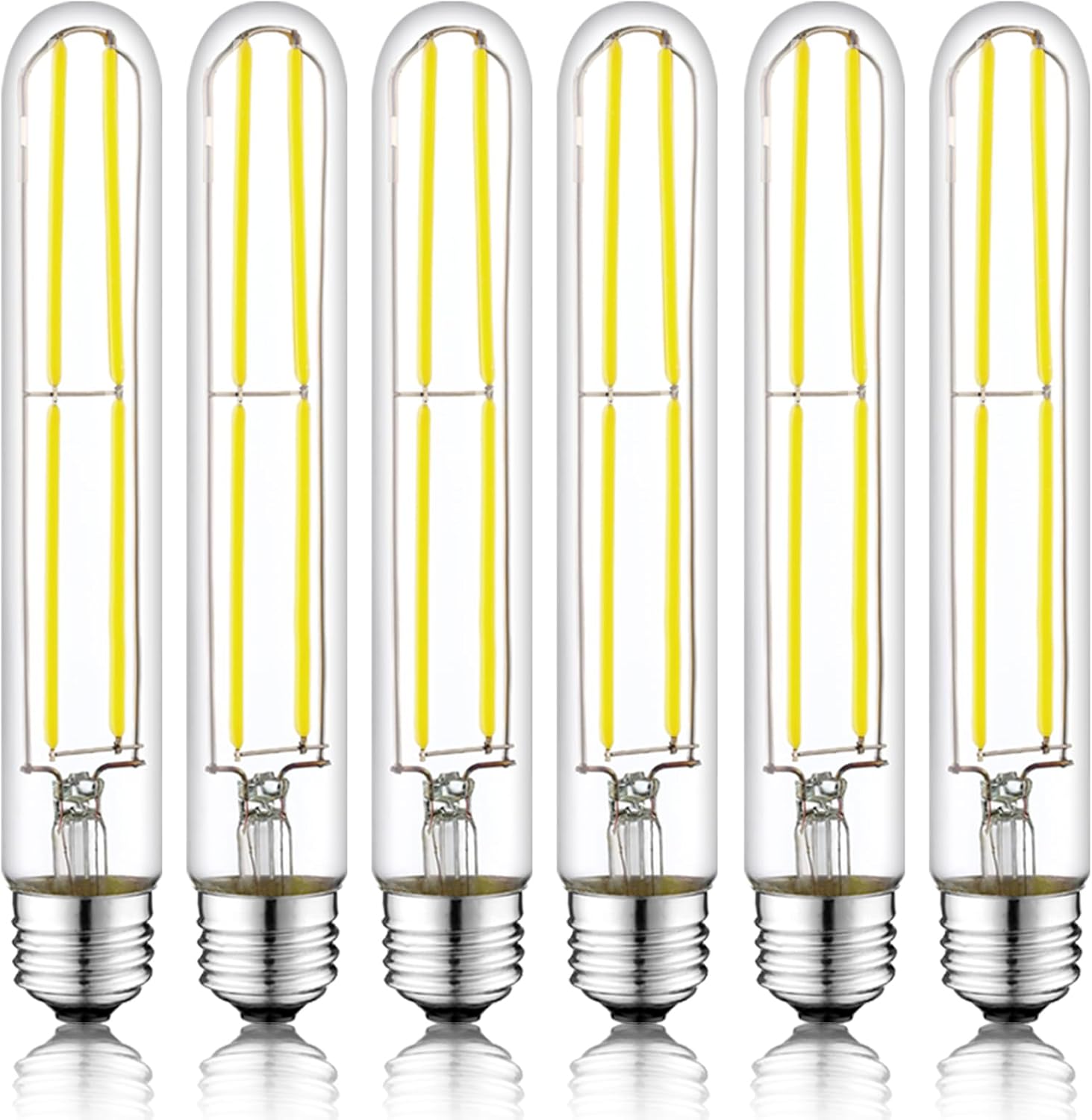7.3 Inch E26 Led Bulb 6W Dimmable, 6000K Cool White Edison Bulbs 800LM, Equal 80 Watt Tubular T10 T9 Long Clear Glass Light Bulb for Rustic Pendant Industrial Pipe Wall Sconces - 6Pack