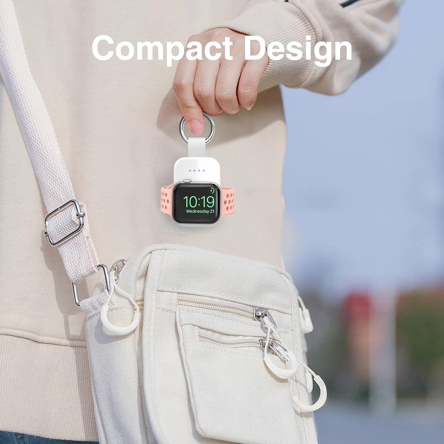 i.VALUX Portable Wireless Charger Compatible for Apple Watch Series 11/10/9/8/UItra/7/6/5/4/3/2/SE,Compact Magnetic iWatch Charger 1000mAh Power Bank Keychain Style for Mother Girl Birthday-White