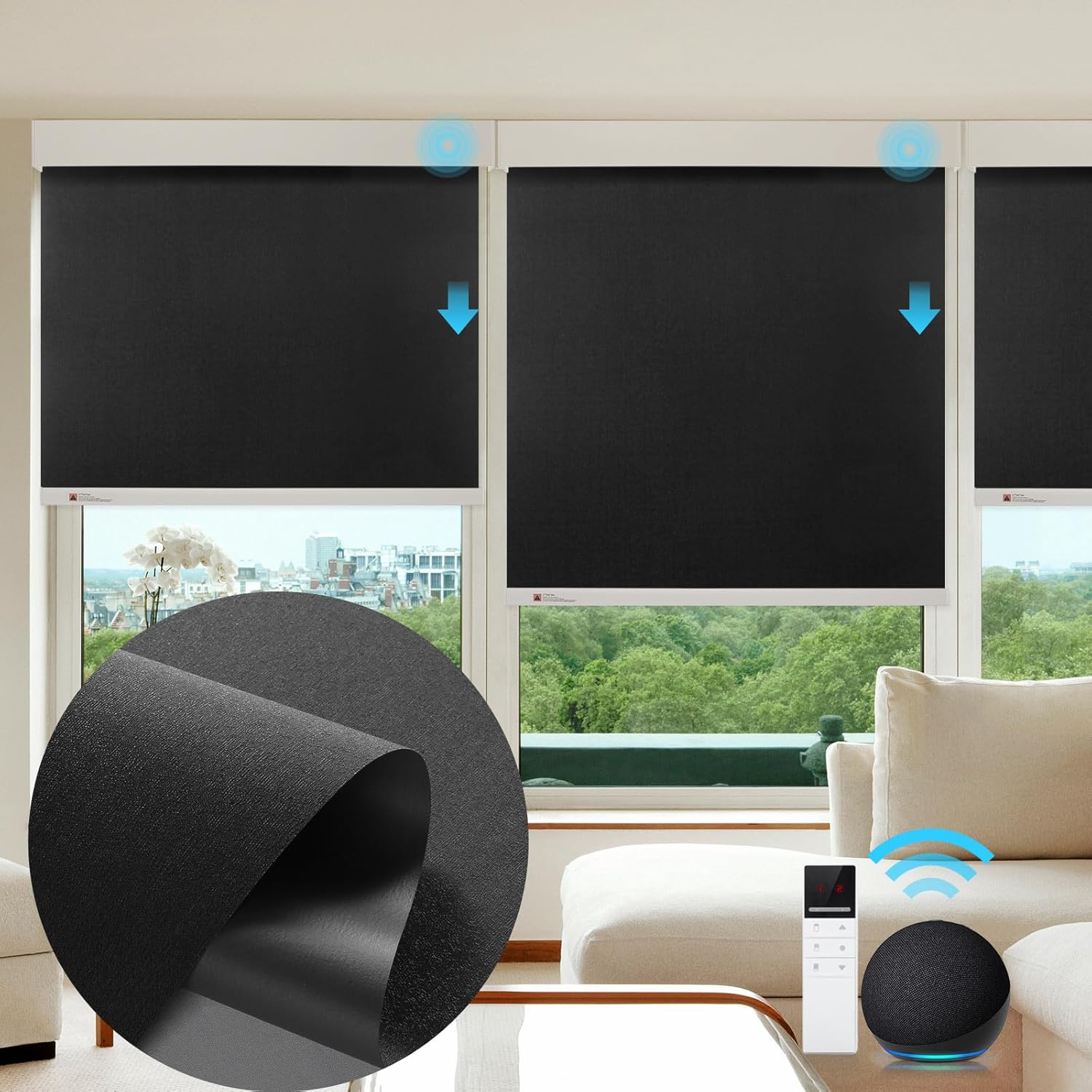 ZSTARR Motorized Smart Blind for Window,Automatic Blackout Roller Shade Compatible, with Remote Control, Child Safety Rechargeable Battery Blind with Valance,Customize (Tuxedo Colour)